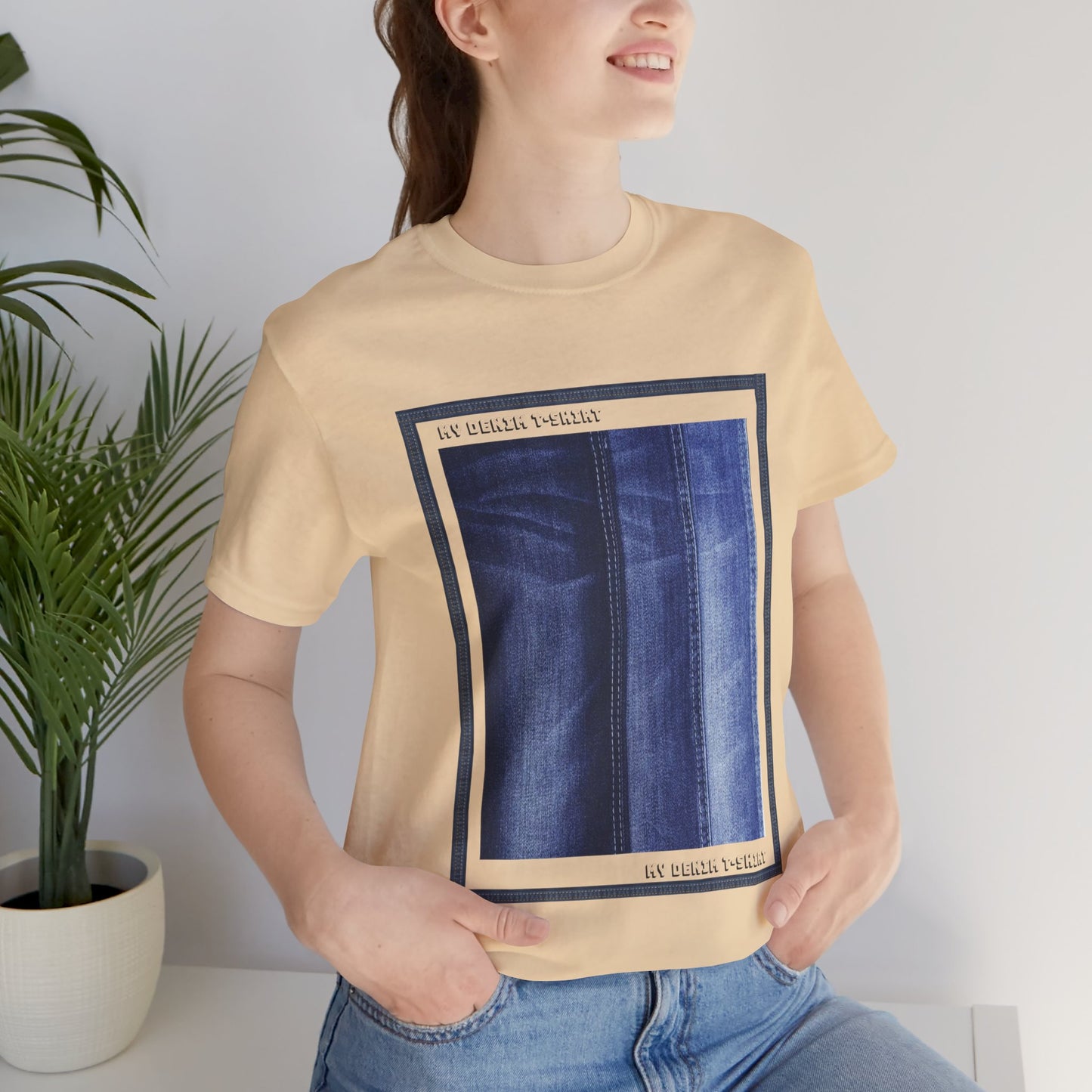 Unisex Cotton Tee Shirt with Denim Print