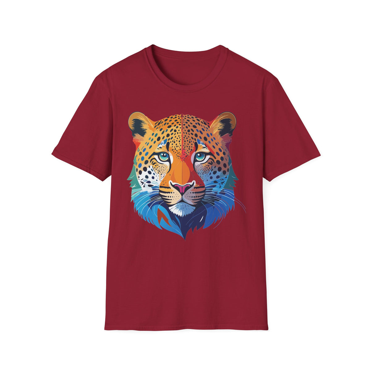 Colorful Leopard Face T-Shirt | Rainbow Big Cat Illustration