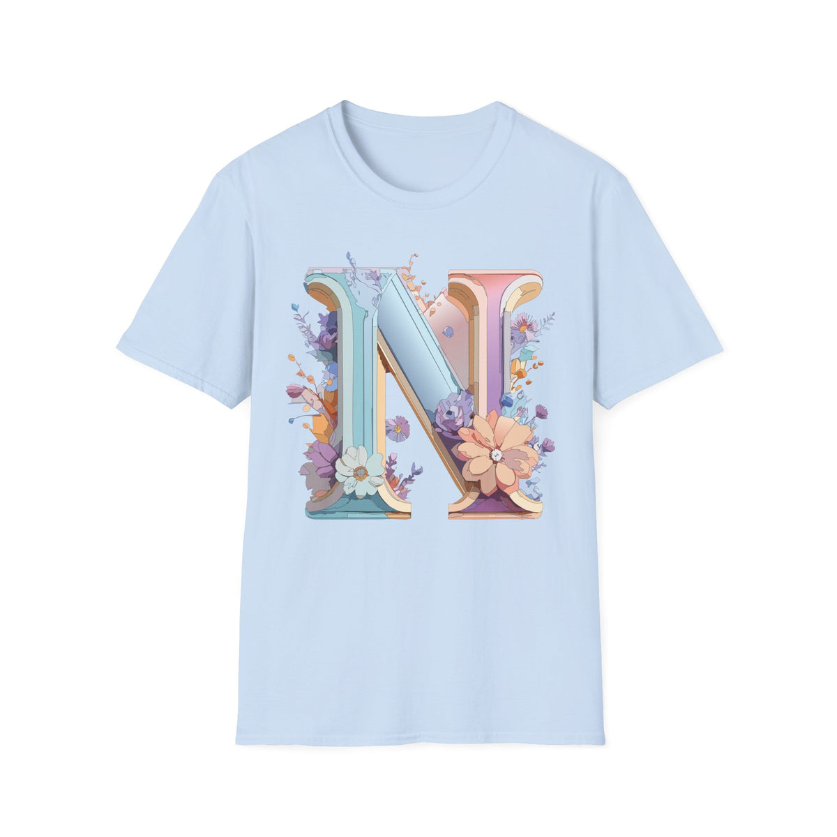 Floral Letter N T-Shirt | Monogram Initial N Tee