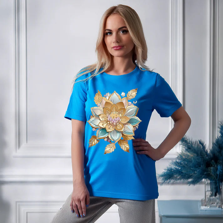 Floral Graphic T-Shirt Unisex 100 Cotton Art Design with Antique Flowers Tee 3
