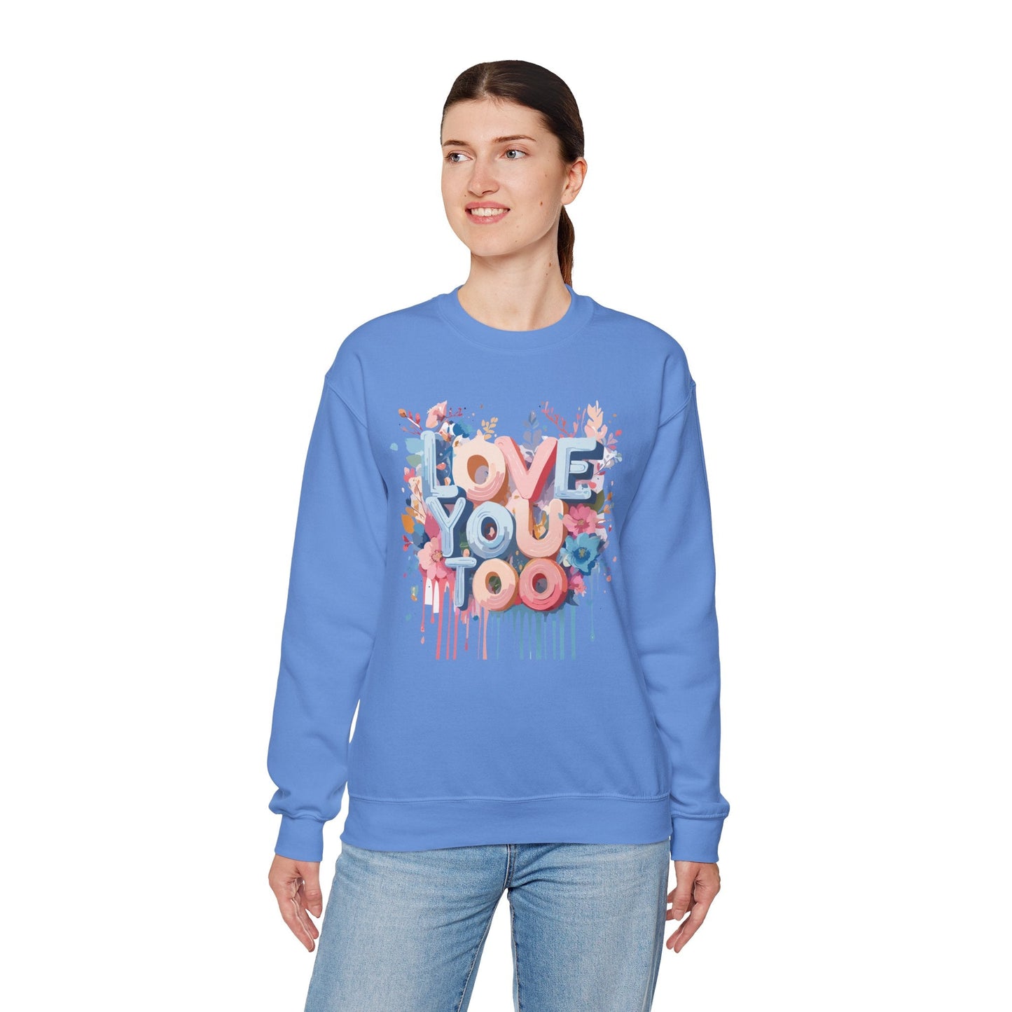 Floral Love Sweatshirt Unisex Valentine Day Crewneck 50 50 Cotton Polyester Cozy Warm Heavy Blend