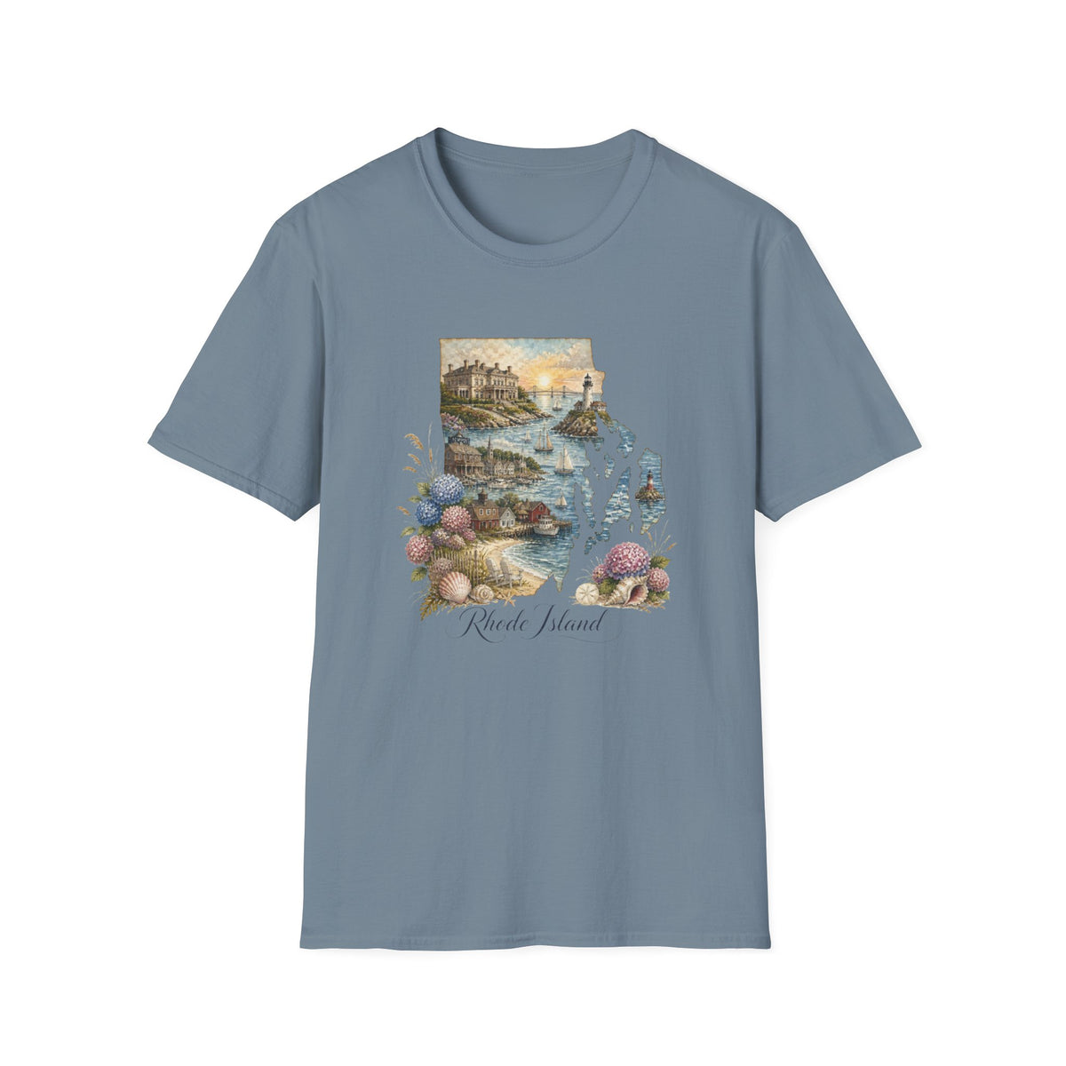 Rhode Island Coastal Vintage Graphic Design Unisex 100 Cotton Gildan T-Shirt