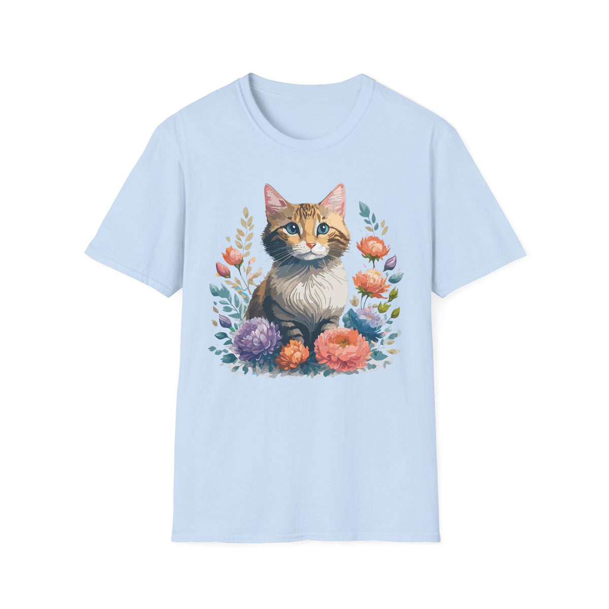 Watercolor Cat Portrait T-Shirt | Floral Kitty Illustration