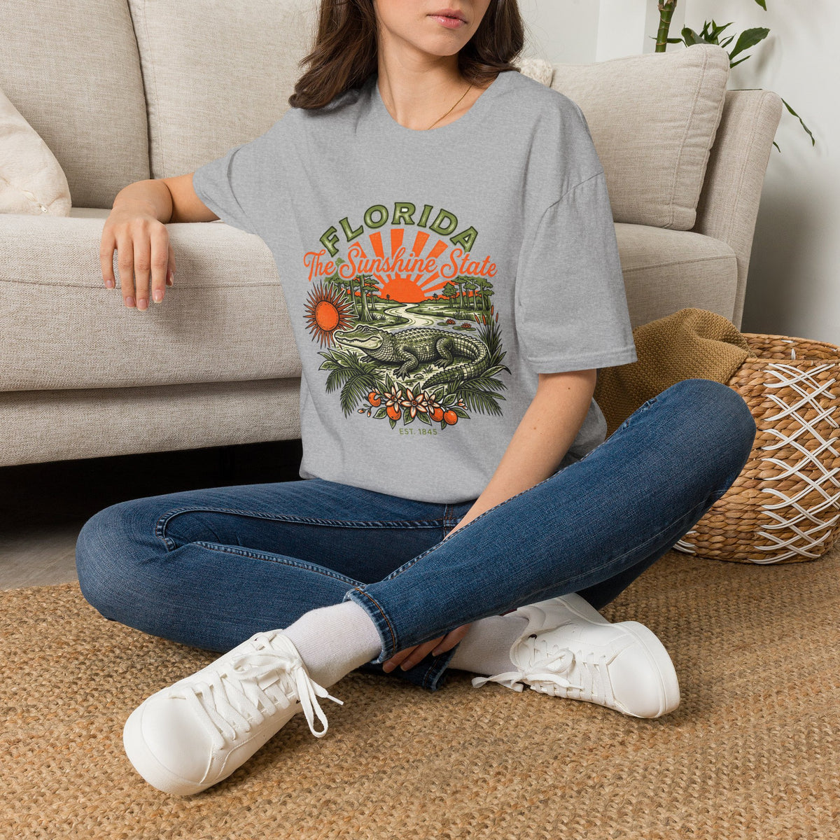 Florida Vintage Alligator T-Shirt — The Sunshine State Travel Tourist Graphic Design Unisex 100 Cotton Gildan T-Shirt