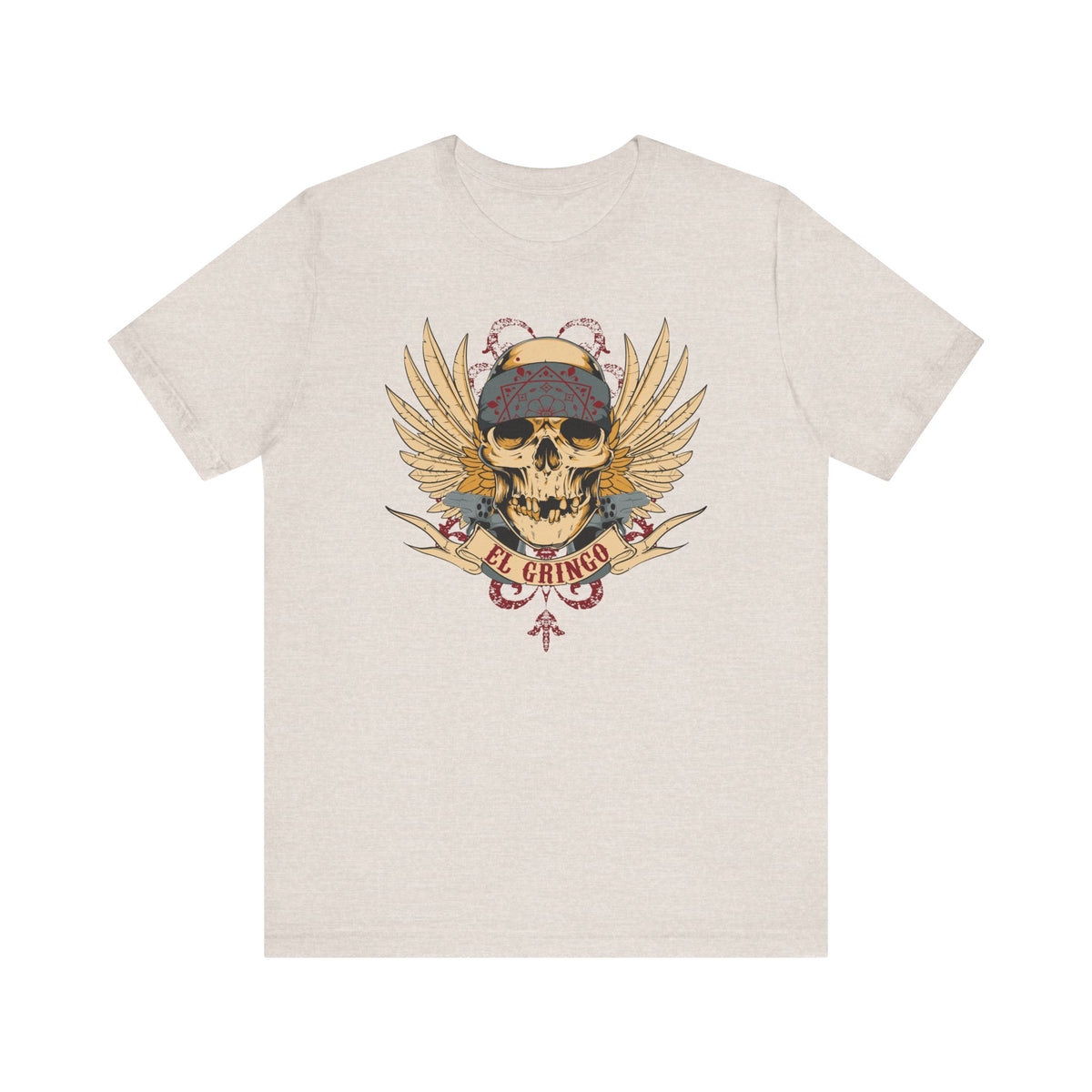 El Gringo Skull with Wings T-Shirt Vintage Tattoo Style Unisex Cotton Art-53