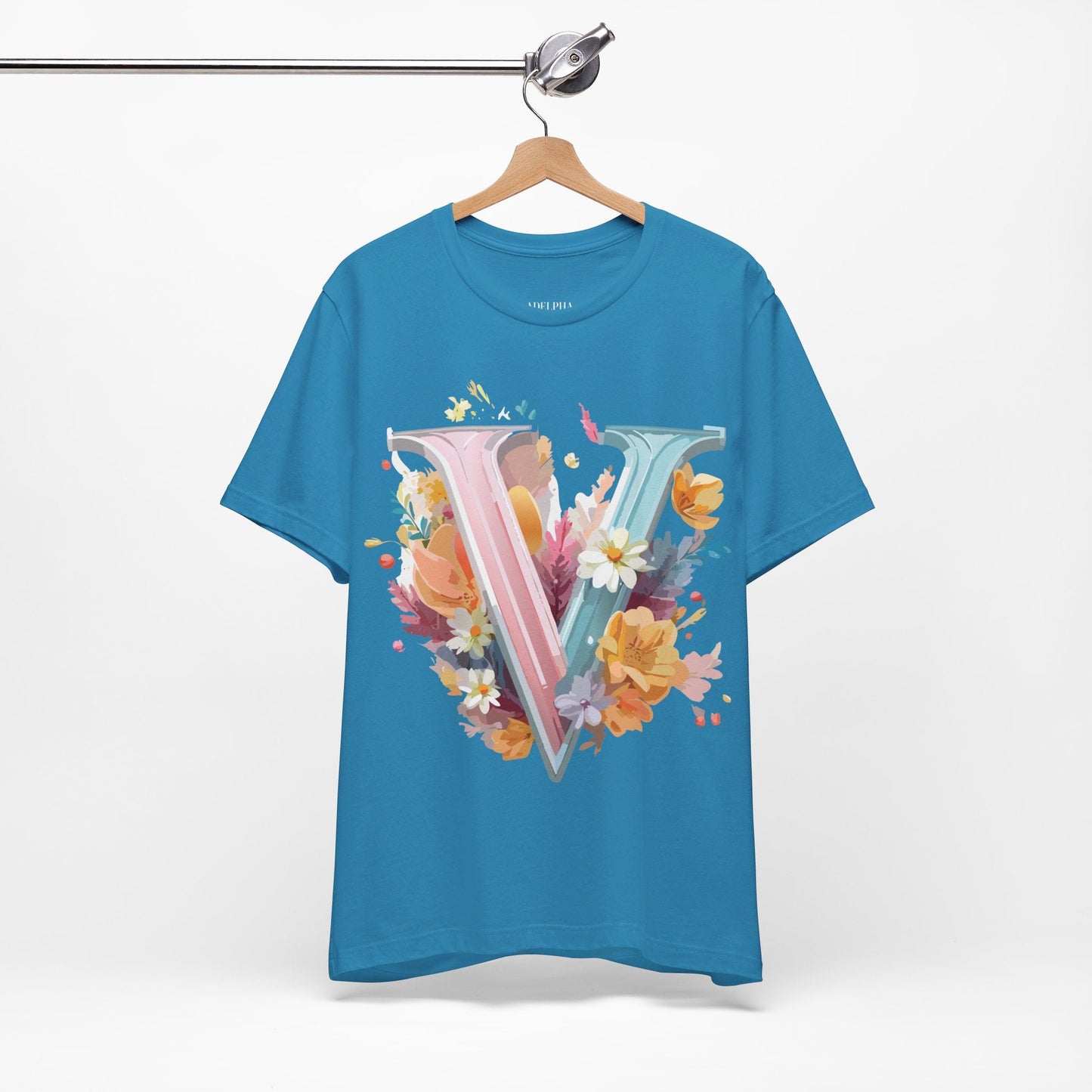 Letter V Shirt Graphic Tee Unisex Jersey Short Sleeve Vintage Inspired Artwork Adelpha