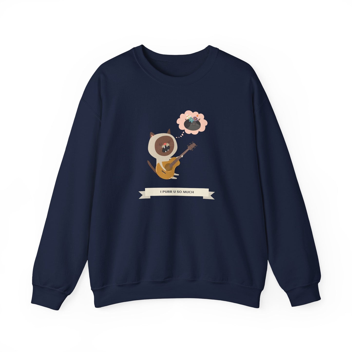 Cat with Guitar Sweatshirt, Love Sweatshirt, Cat Sweatshirt, Valentine's Day Sweatshirt, 50/50 Cotton-Poly Animal Sweatshirt 127