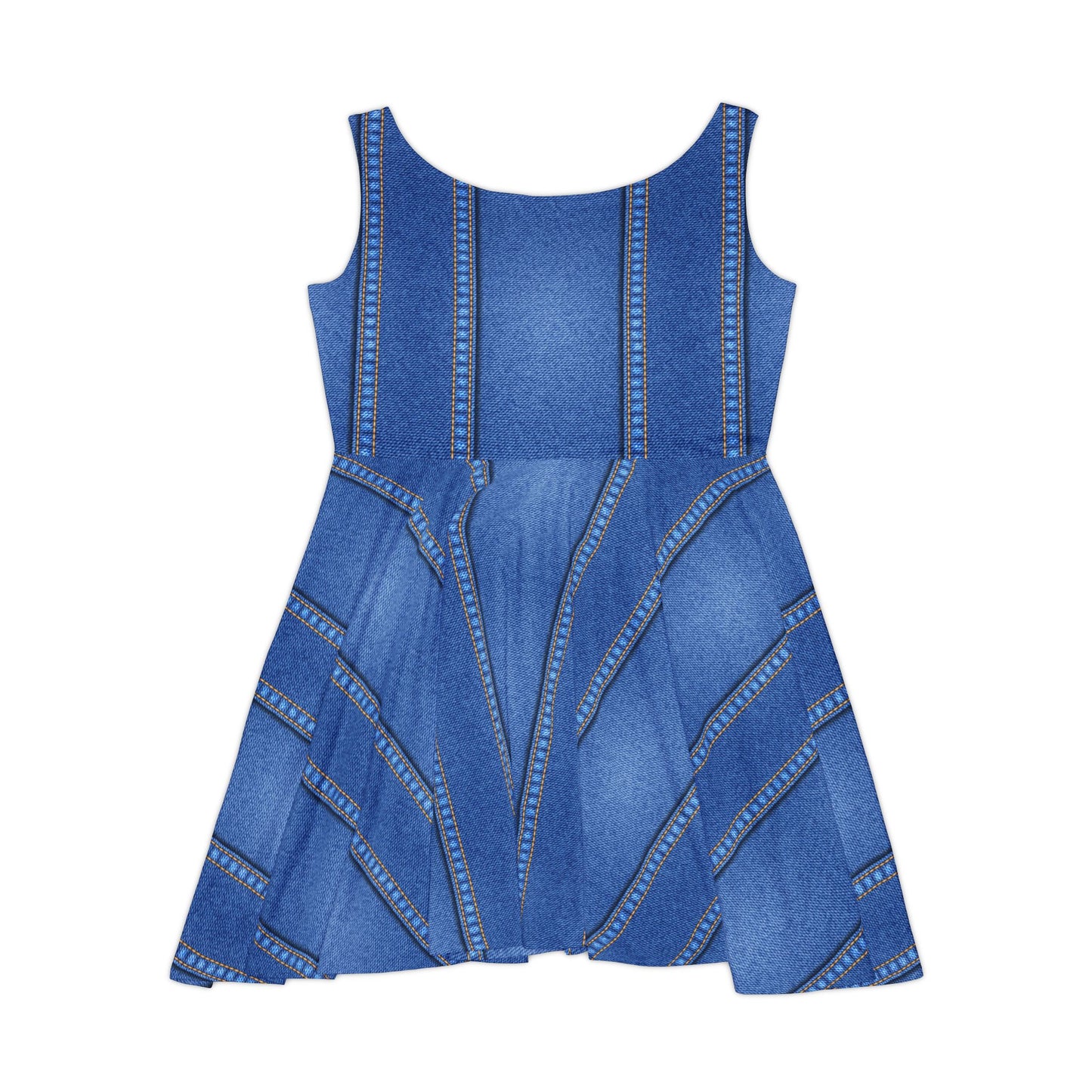 Women Denim Print Skater Dress, Denim Print Poly-Span Dress - 17