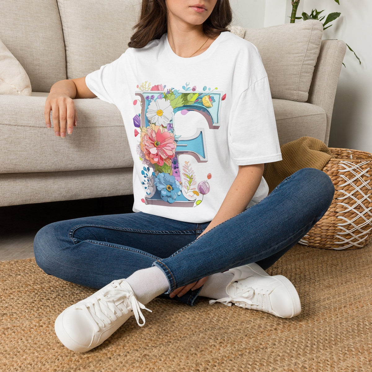 Floral Letter F T-Shirt | Botanical Initial Tee