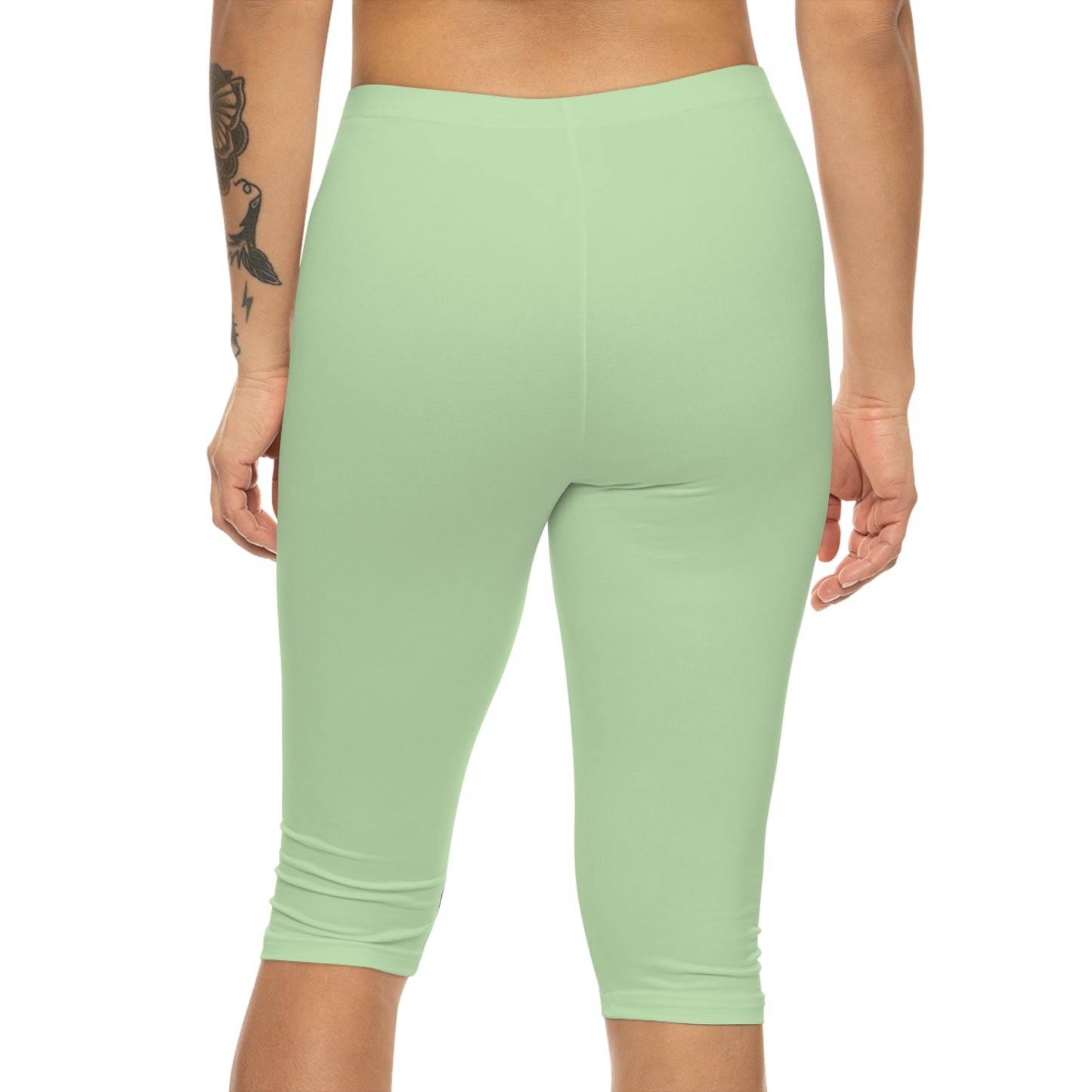 Tea Green Color Women's Brushed Suede Poly Span Casual Capri Leggings XS-2XL