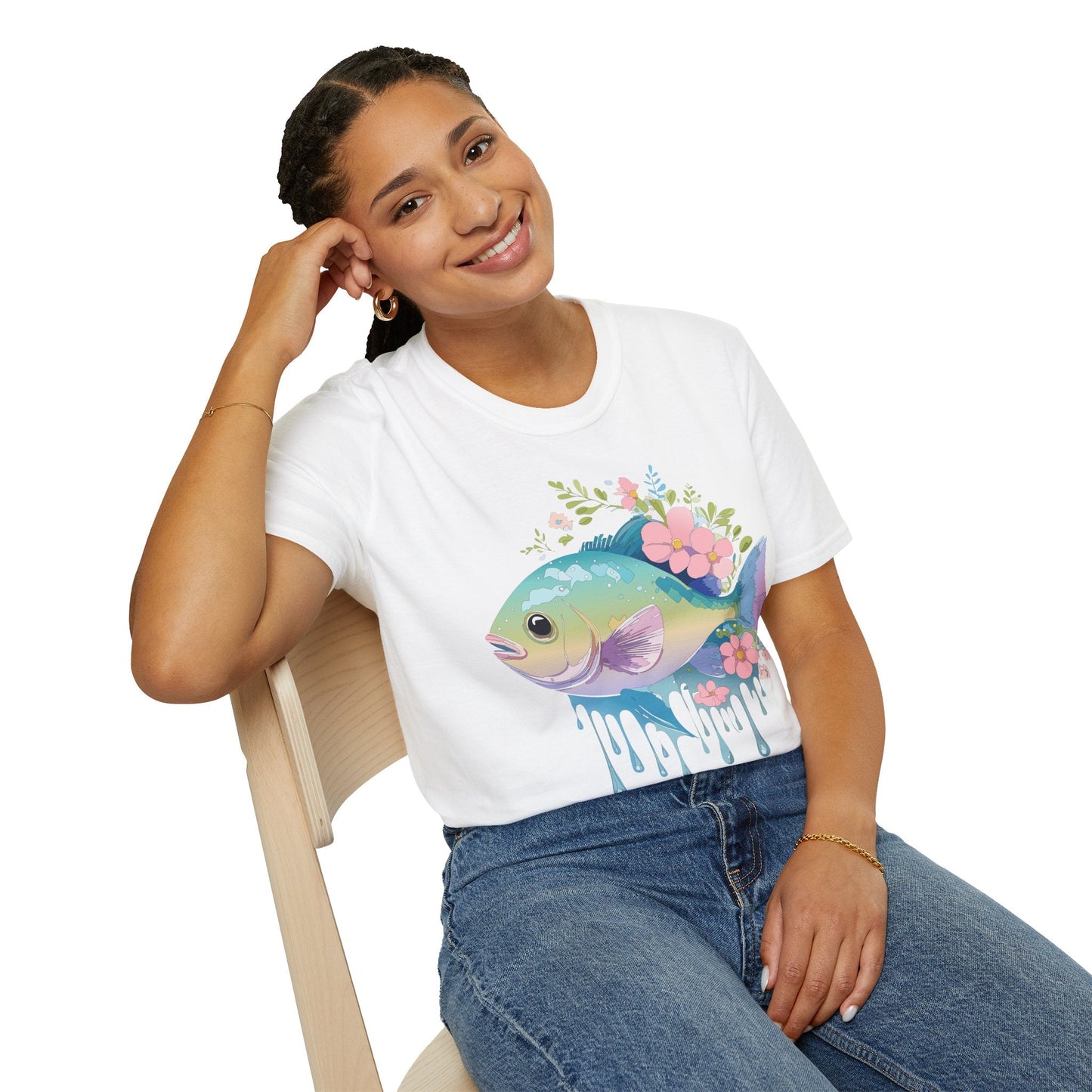 Fish Art Graphic Tee Unisex Gildan Softstyle 64000 100 Percent Ring Spun Cotton Comfortable Tee