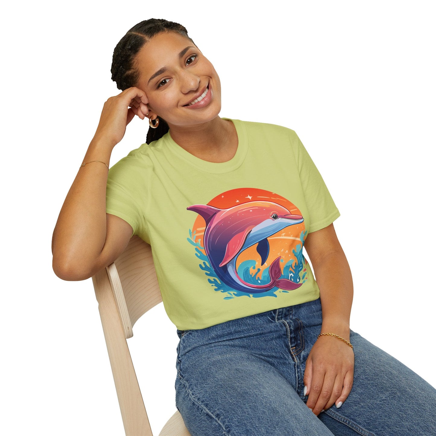 Dolphin Shirt Unisex Tee 100 Percent Ring Spun Cotton Softstyle Gildan 64000 Comfort Fit