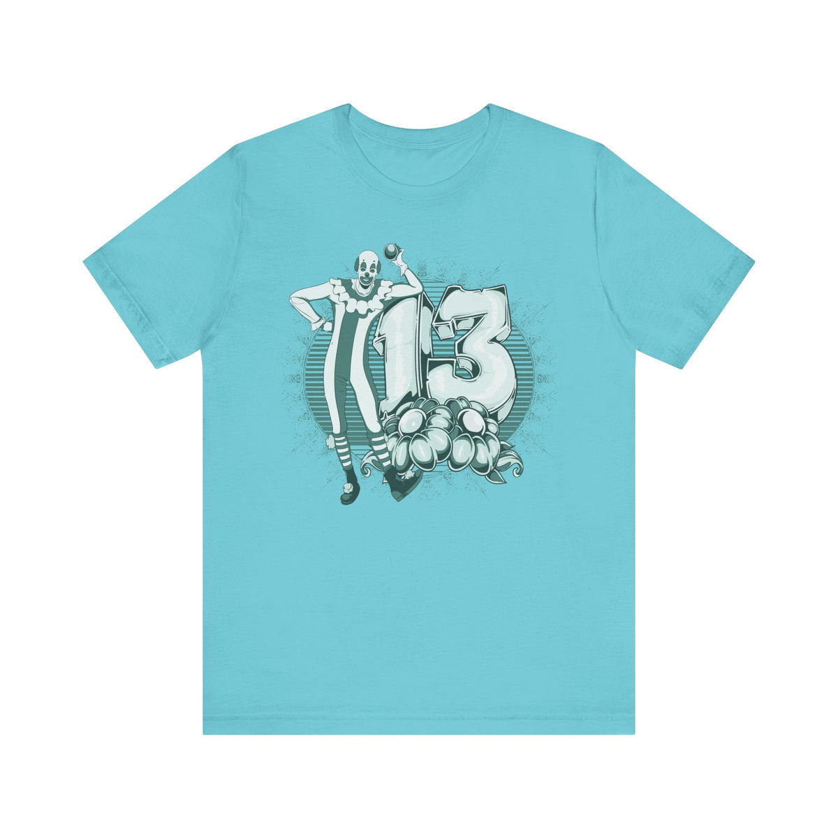 Lucky Number 13 Clown Illustration T-Shirt Vintage Numbers Floral Motif Unisex Cotton Art-39