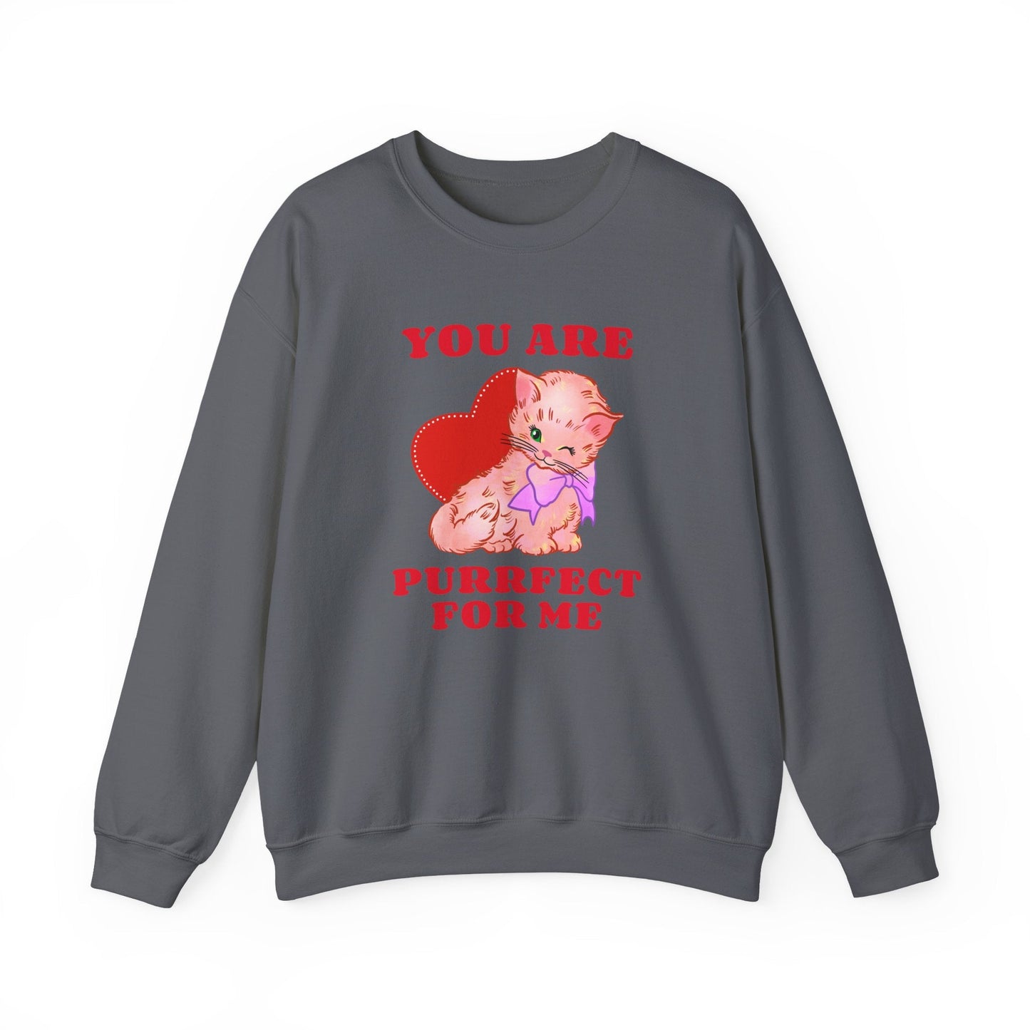Cat Heart Sweatshirt Unisex Valentines Day Fifty Fifty Cotton Poly Blend Crewneck