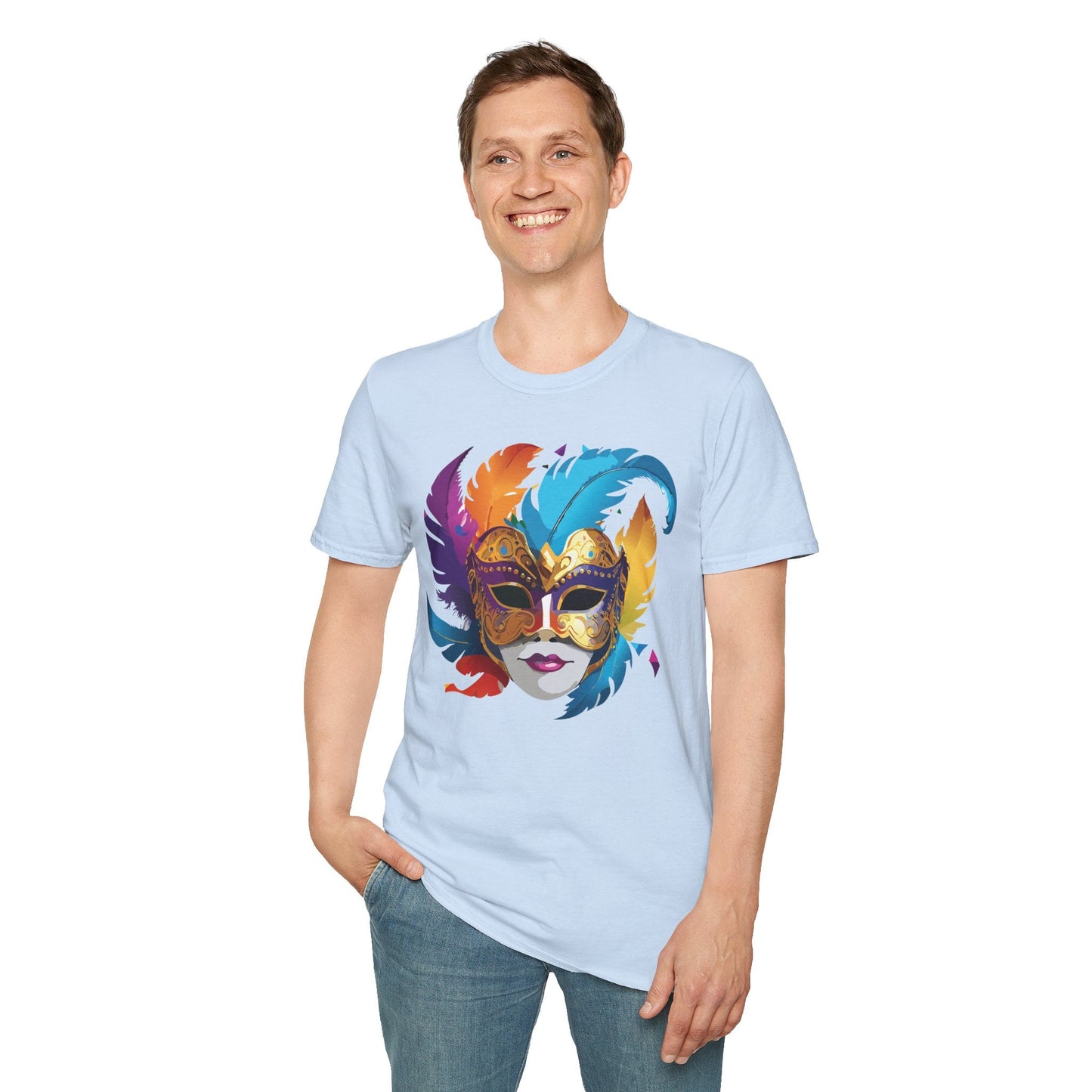 Mask Tee Shirt Unisex Short Sleeve Cotton Tee Art Design Masquerade Gildan Softstyle 64000