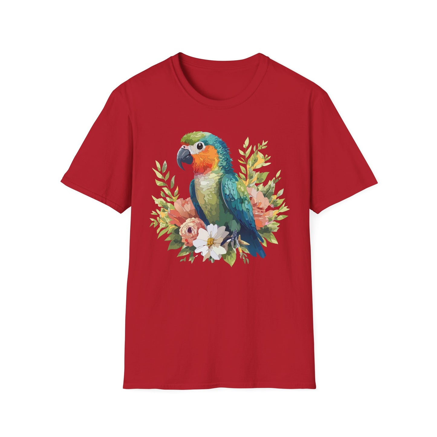Watercolor Parrot Floral Tee Unisex Cotton Short Sleeves Tee Shirt with Bird 6
