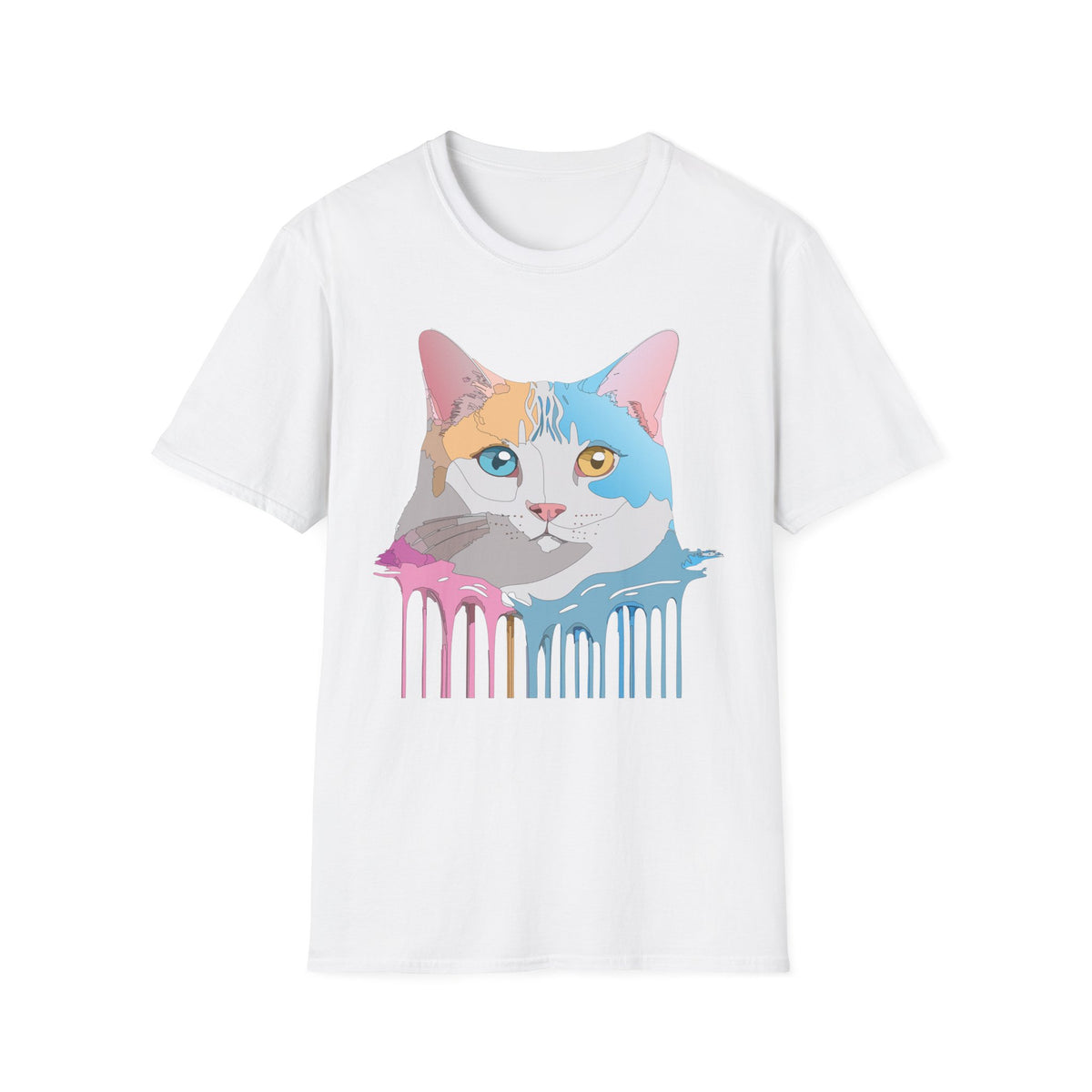 Colorful Dripping Cat Illustration T-Shirt | Calico Portrait Tee