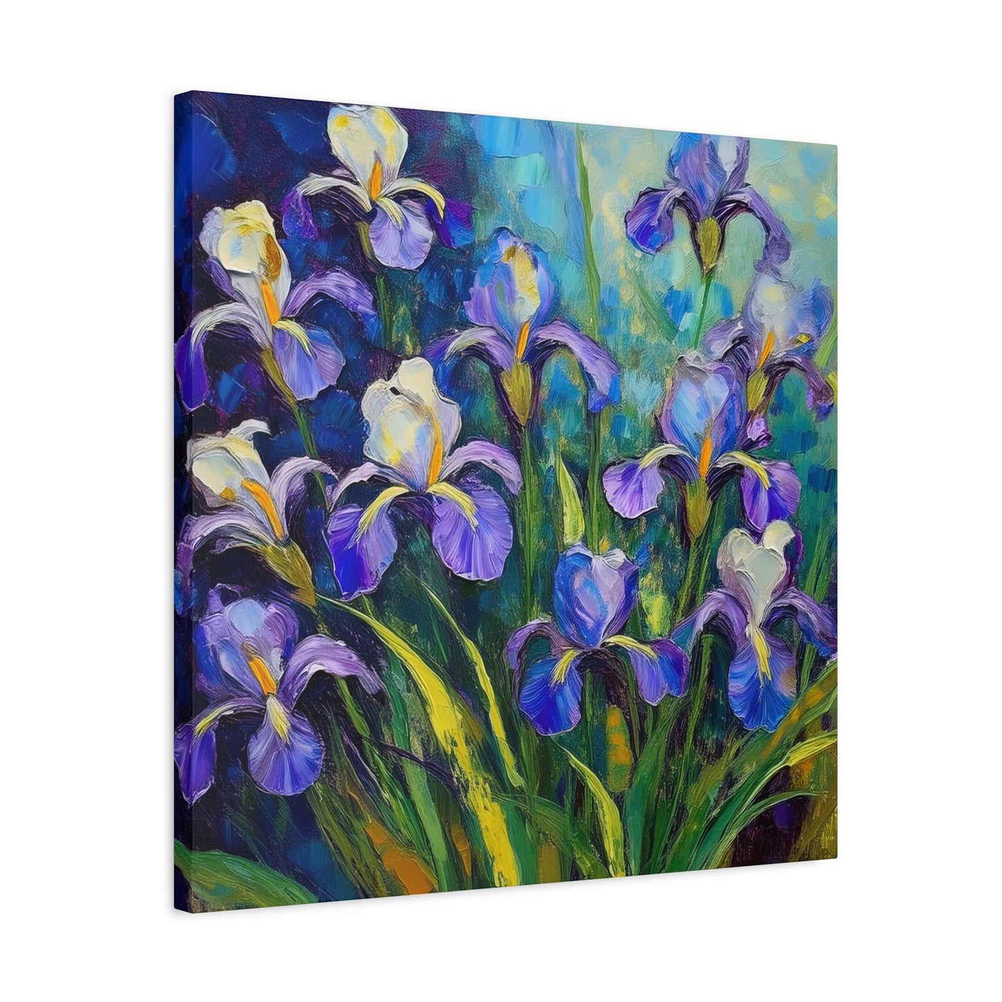 Irises Floral Print Canvas, Floral Oil Paint Print 20x20, 24x24, 30x30, 32x32, 36x36 Art Design Pine-Wood Inner Frame MC-188
