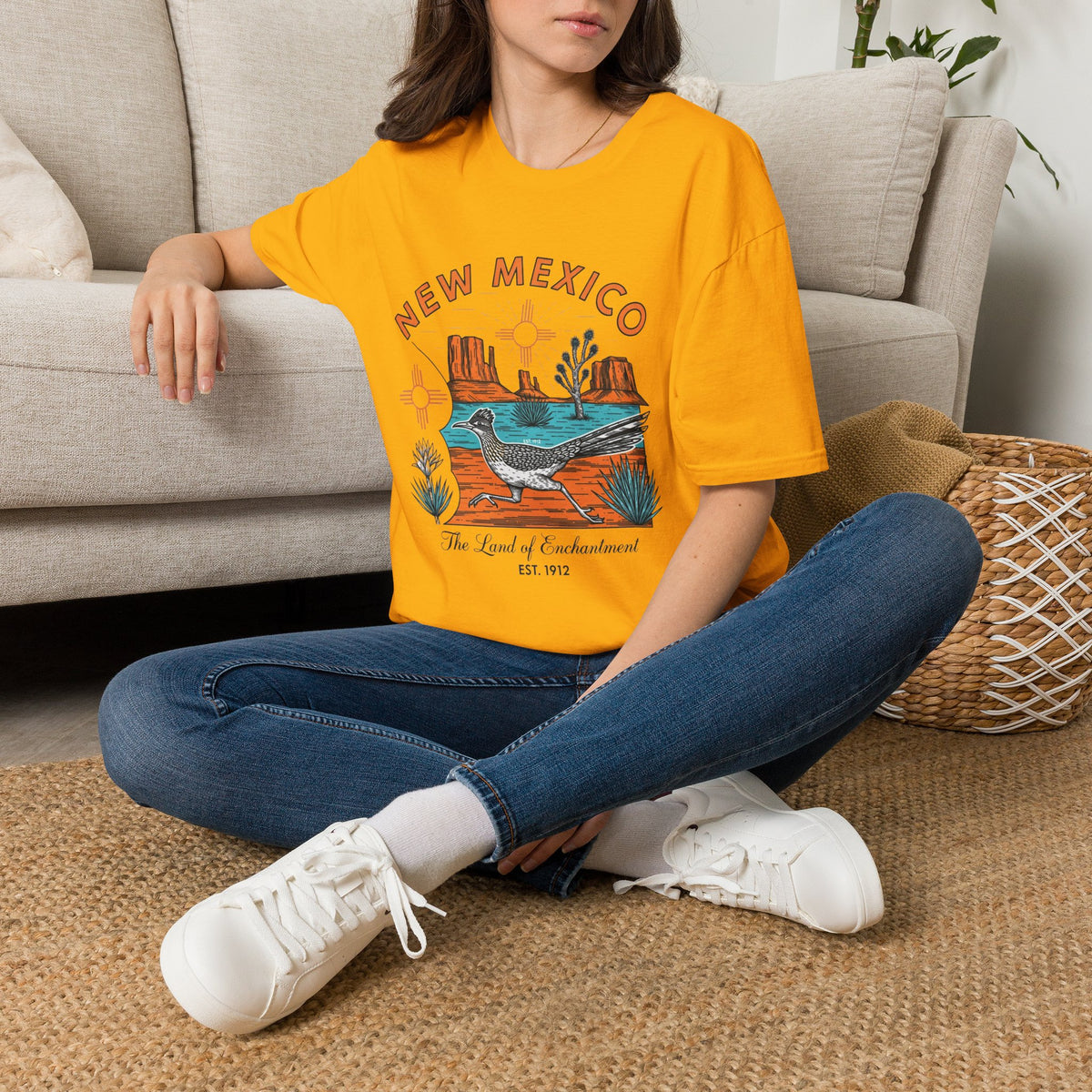 New Mexico Desertscape T-Shirt — The Land of Enchantment Travel Tourist Graphic Design Unisex 100 Cotton Gildan T-Shirt