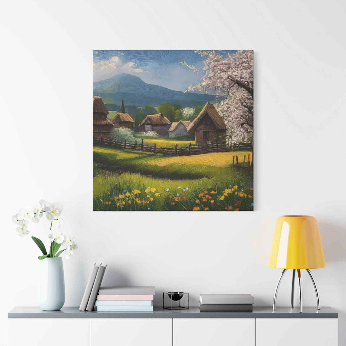 Countryside Spring Print Canvas, Oil Paint Print 20x20, 24x24, 30x30, 32x32, 36x36 Art Design Pine-Wood Inner Frame MC-110