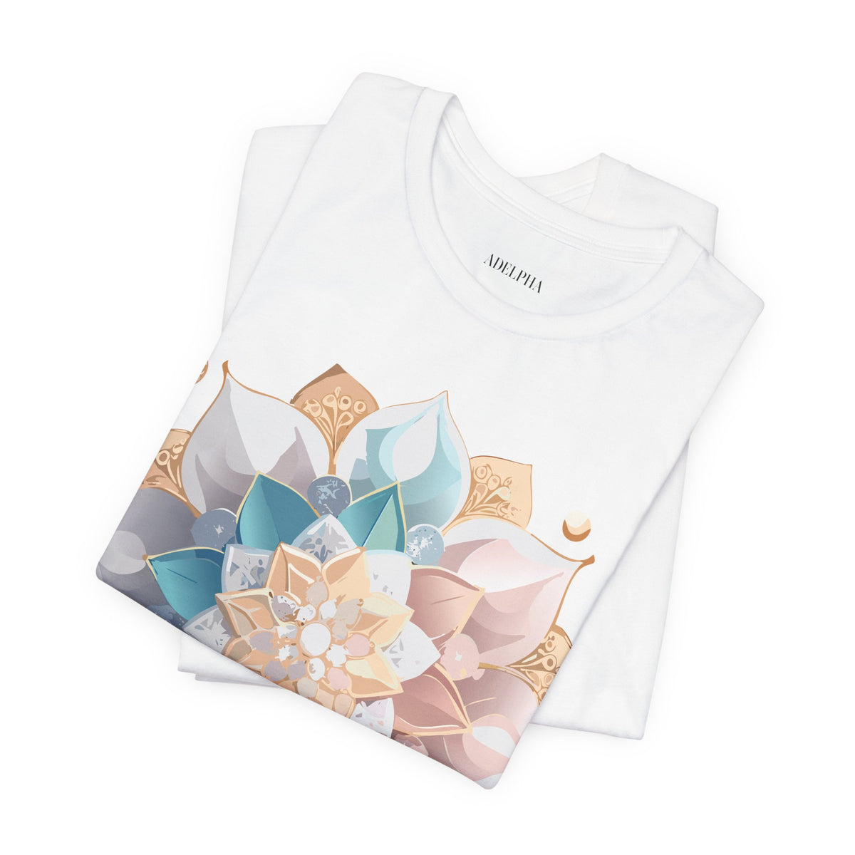 Mandala Graphic Unisex Cotton Bella+Canvas Tee with Floral Art Design d22