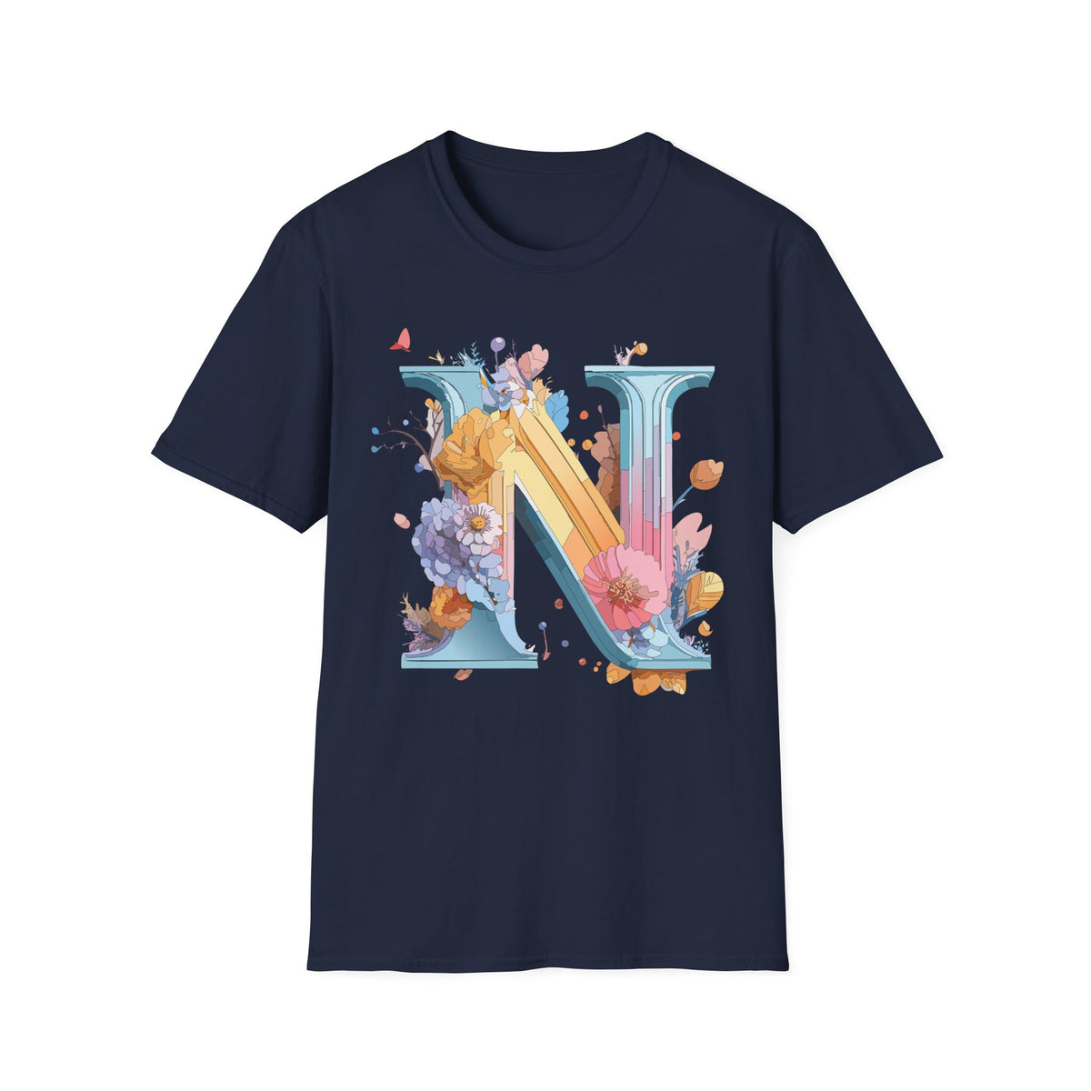 Floral Letter N T-Shirt | Monogram Initial N Tee