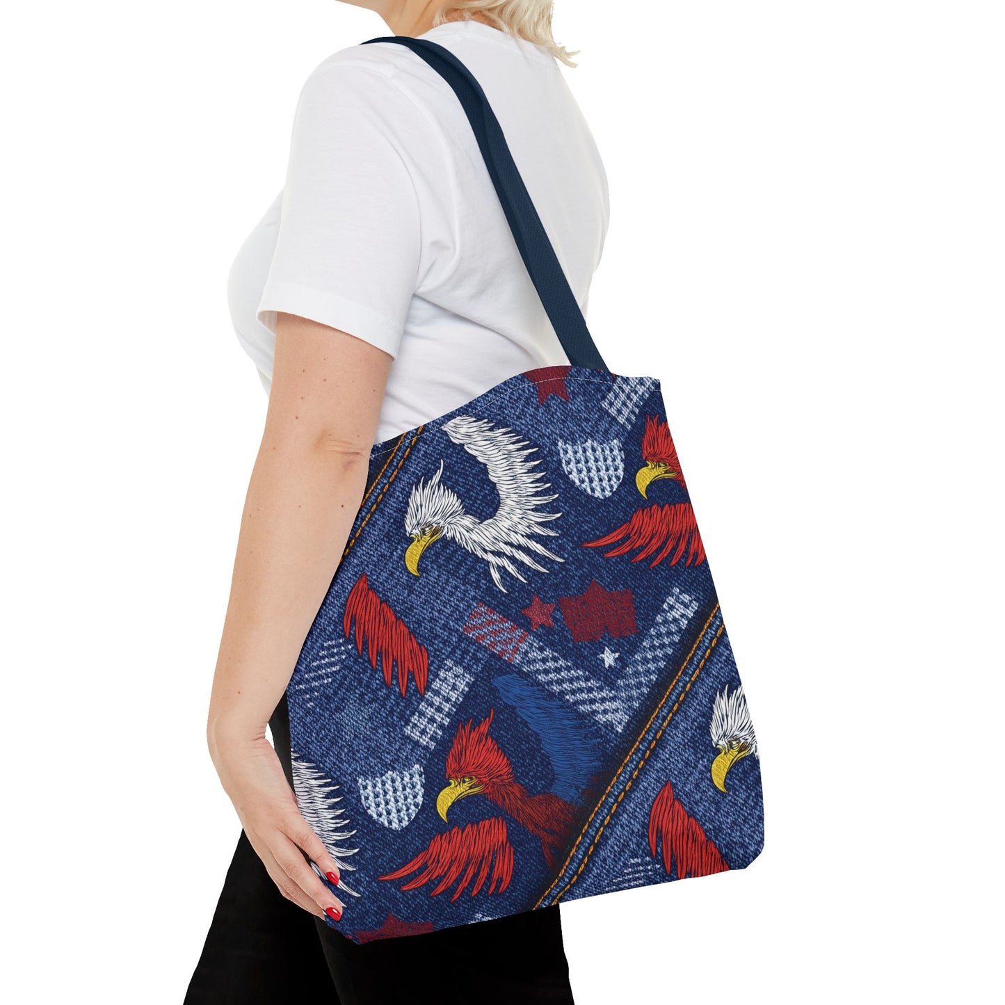 4th of July Graphic Denim Fabric Imitation Print Unisex Canvas Bag Poly Spun 3 Sizes Tote Bag 200-2