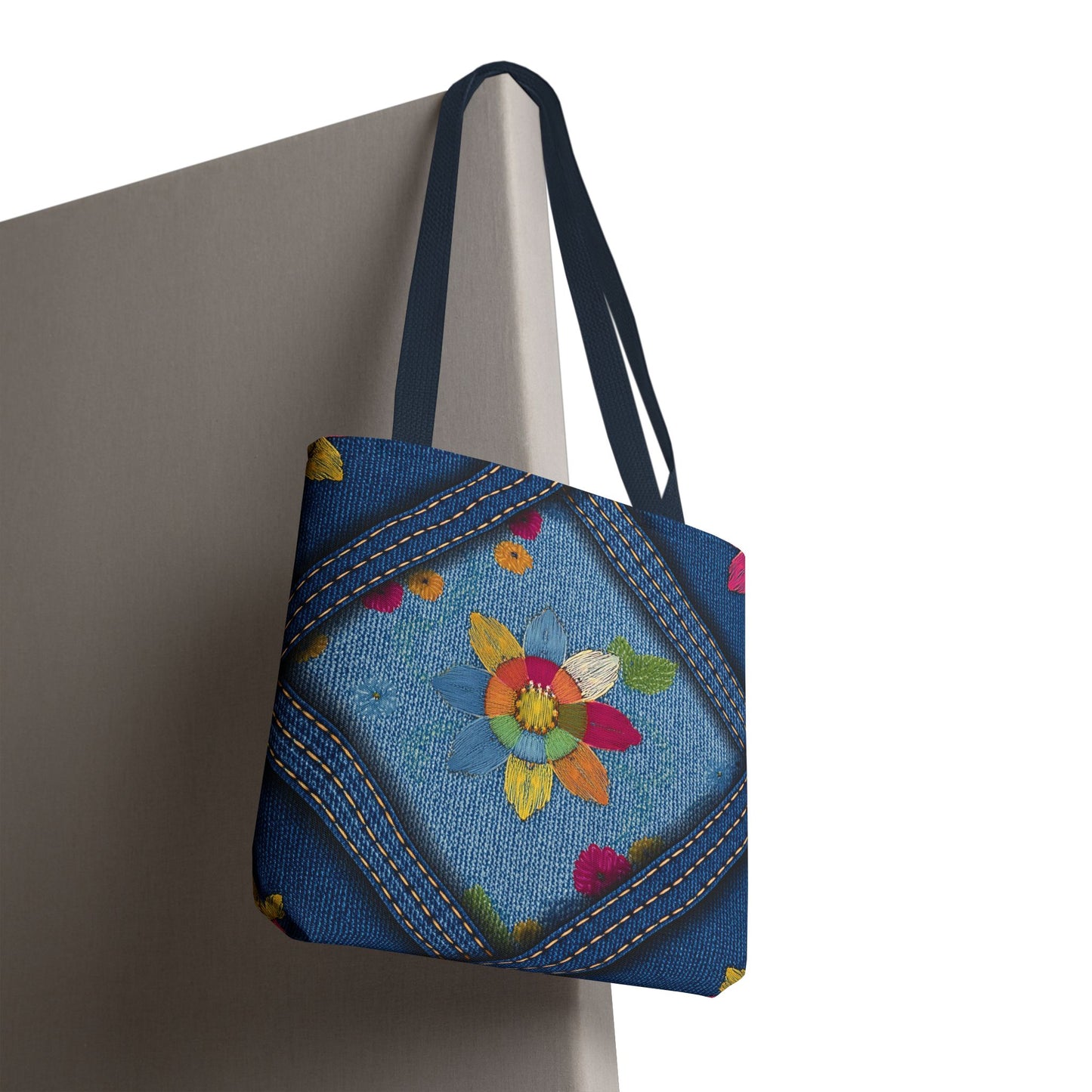 Denim Fabric Imitation Print Unisex Canvas Bag Poly Spun 3 Sizes Tote Bag 177