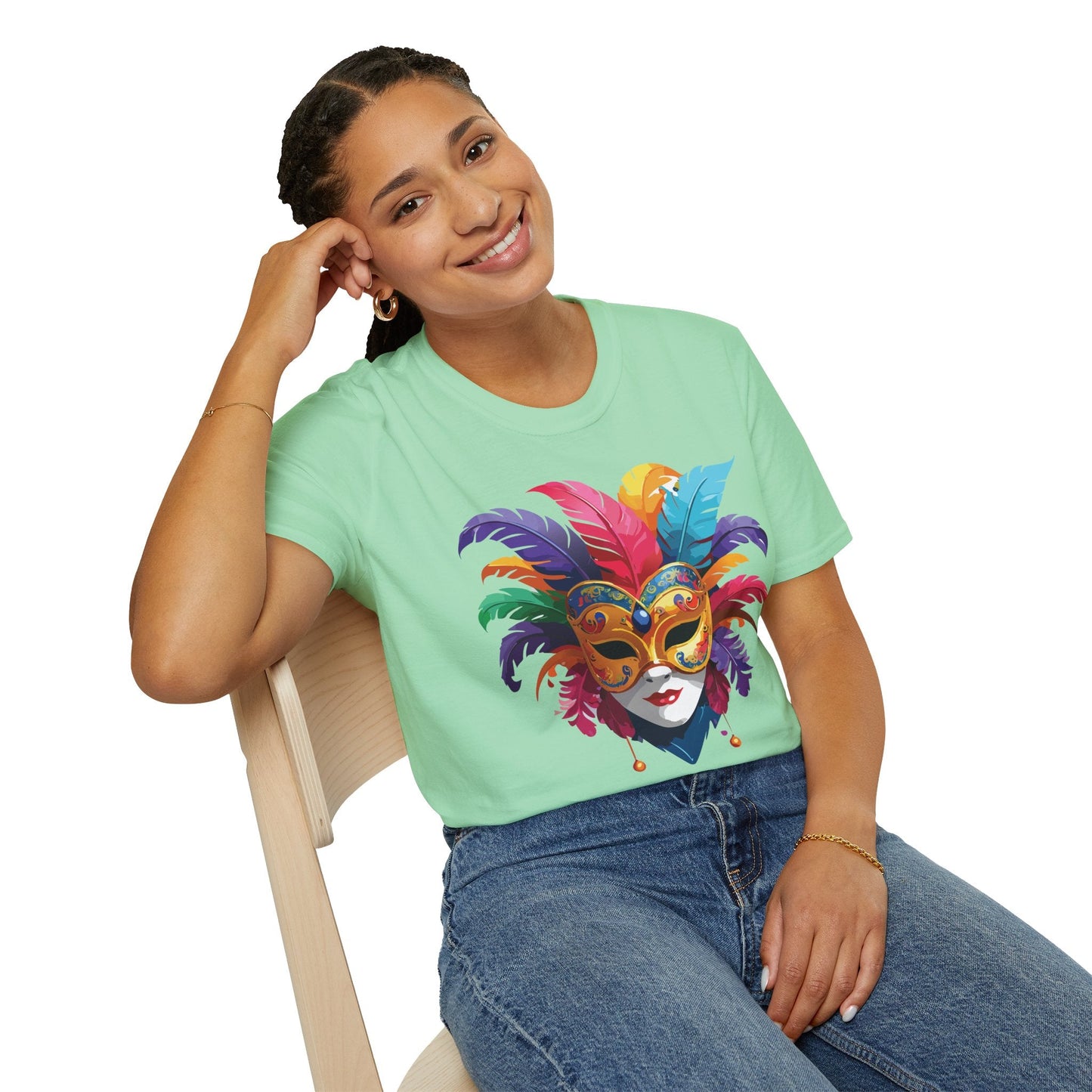Unisex Mask Tee Shirt Gildan Softstyle 64000 Lightweight Comfortable Masquerade Design Tee