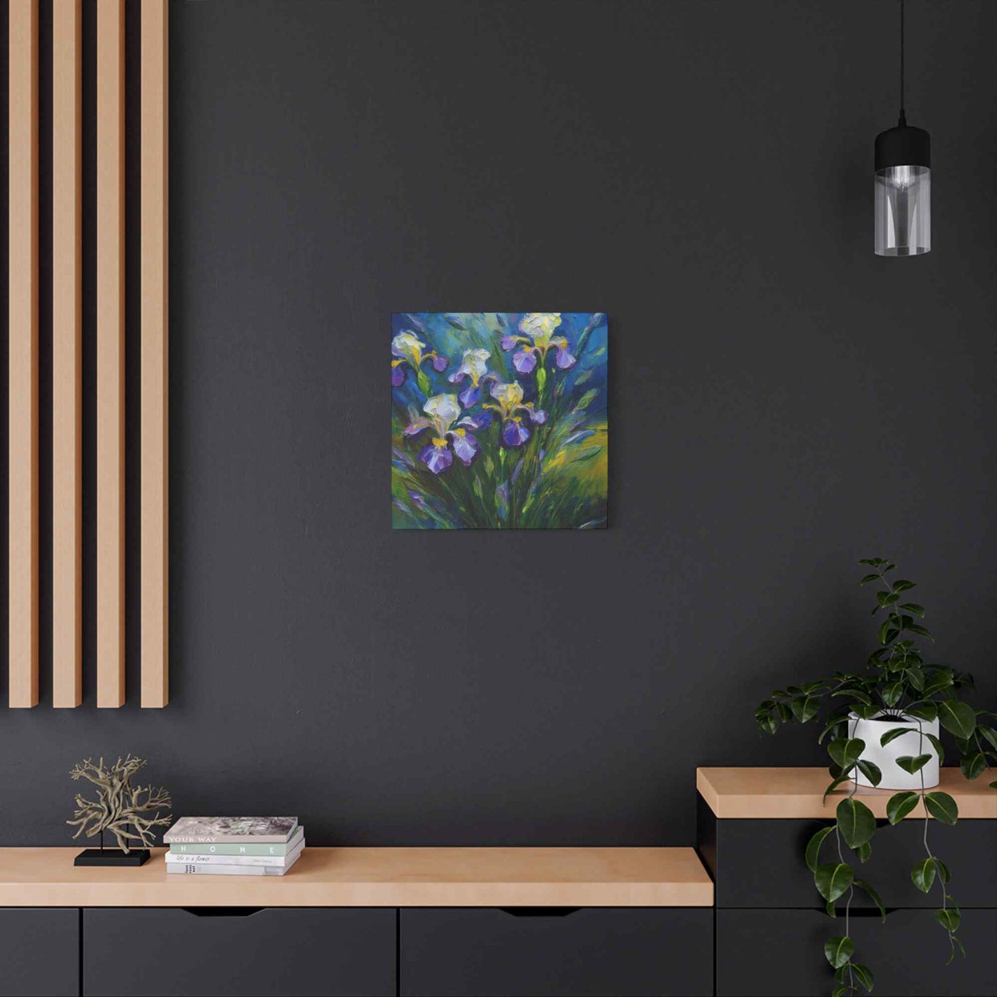 Irises Floral Print Canvas, Floral Oil Paint Print 20x20, 24x24, 30x30, 32x32, 36x36 Art Design Pine-Wood Inner Frame MC-185