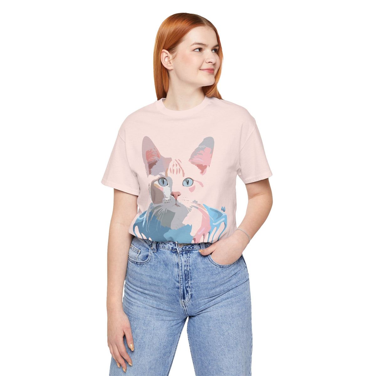 Cat Graphic Unisex Cotton Bella+Canvas Tee with Art Animal Design d04