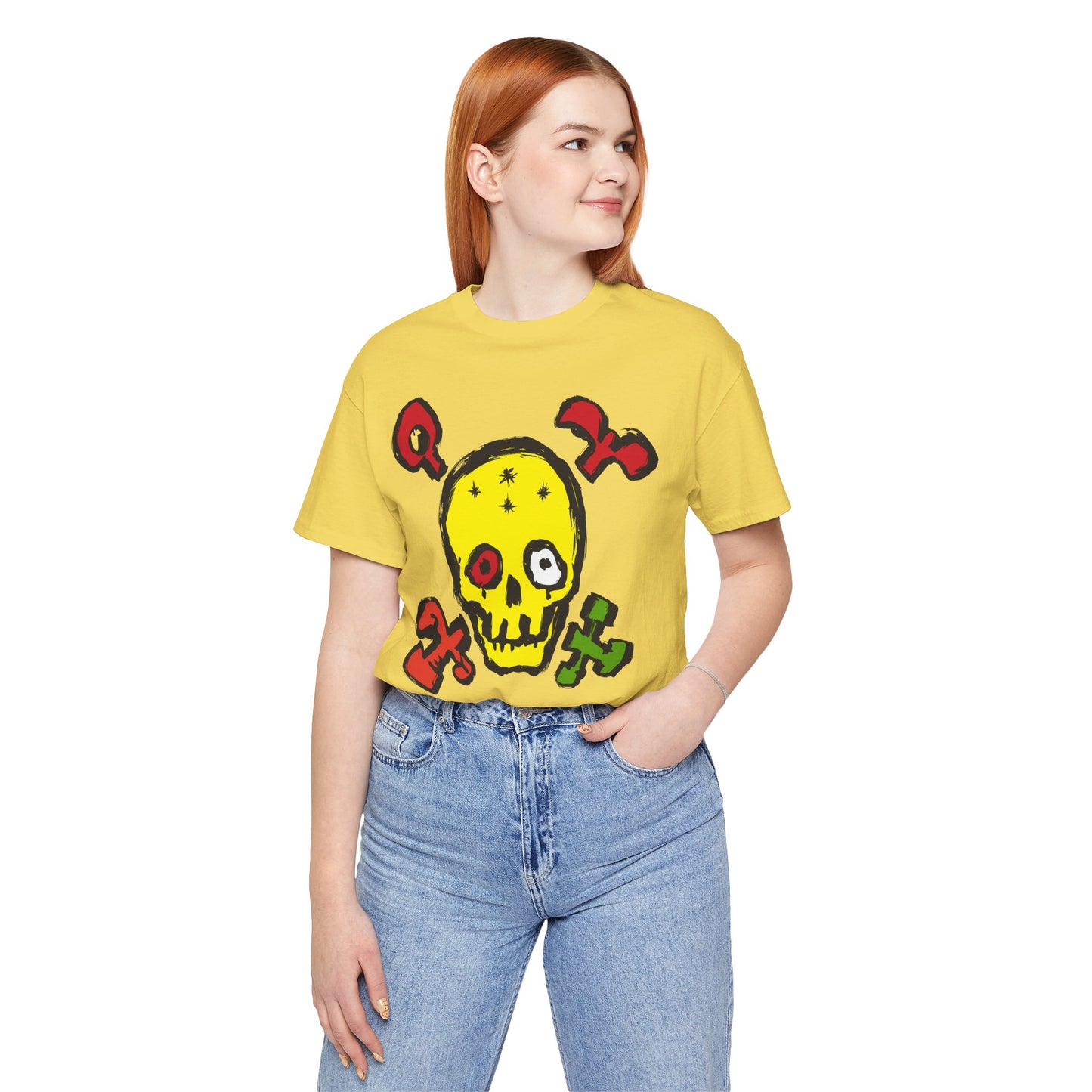 Yellow Skull Graphic Design Tee, Skull Shirt, Vintage Tees, Art Design T-Shirt, Vintage Graphic Tee, Art Shirts with Skulls