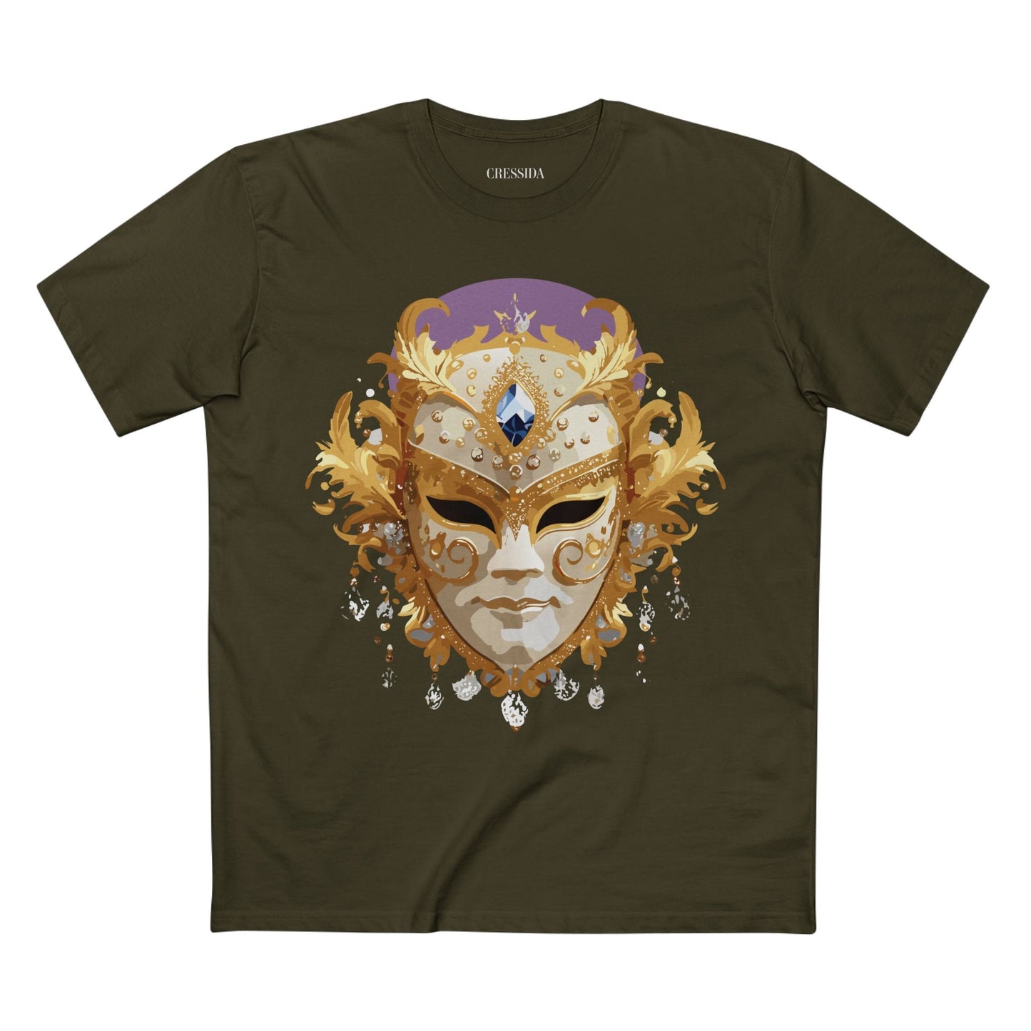 Carnival Mask Graphic T-Shirt Unisex 100 Cotton With Antique Gold Art Design Tee 18
