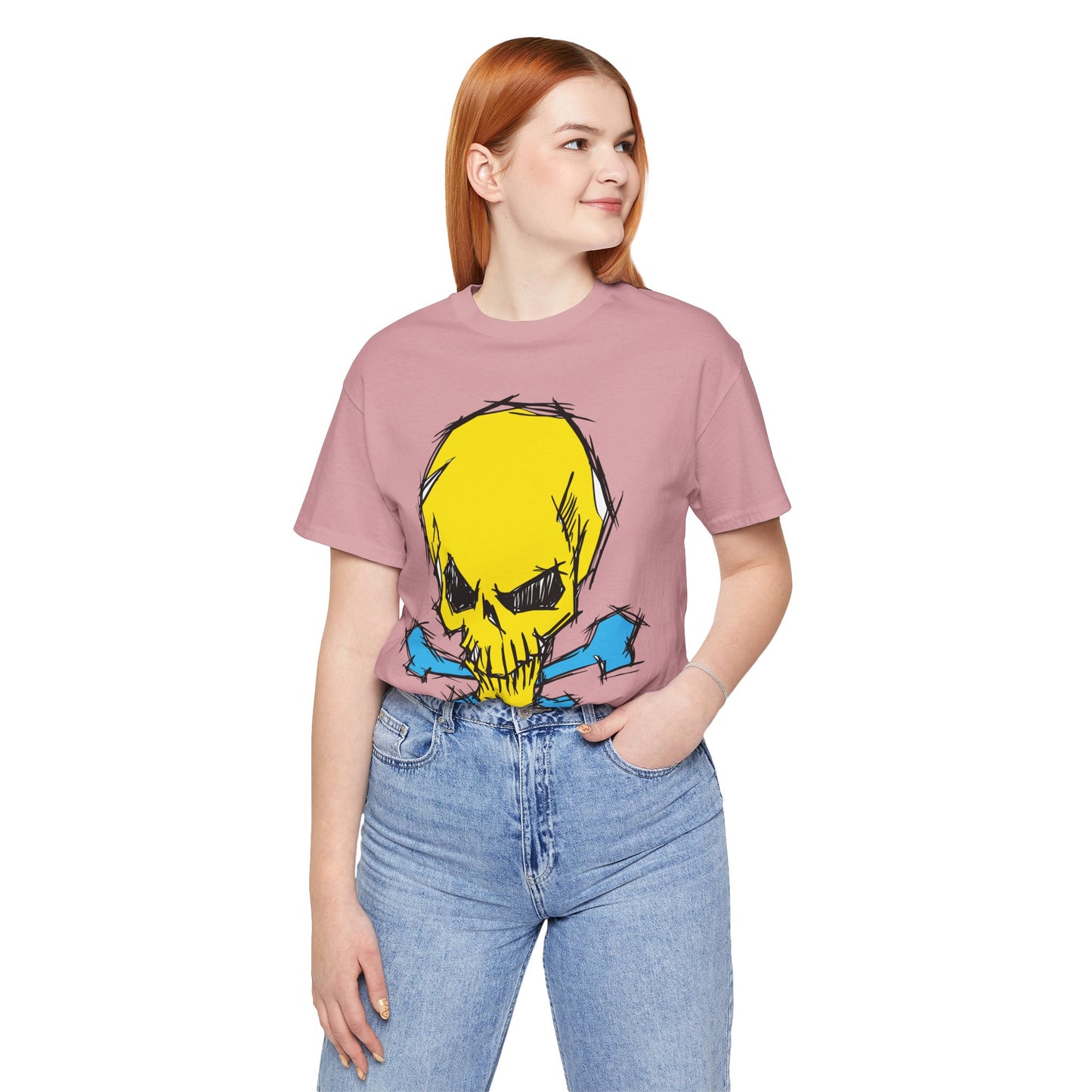 2-Yellow Skull Graphic Design Tee, Skull Shirt, Vintage Tees, Art Design T-Shirt, Vintage Graphic Tee, Art Shirts with Skulls