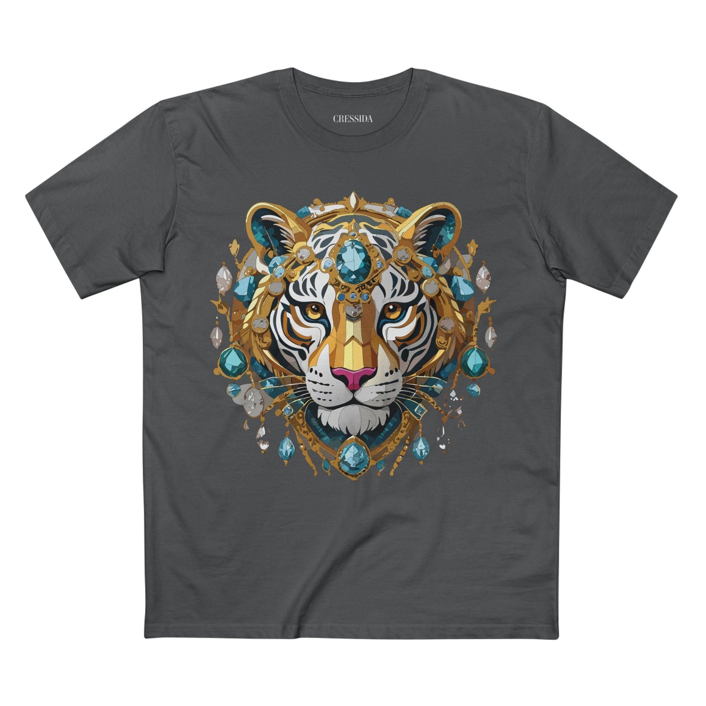 Tiger Graphic Unisex 100 Cotton Tee With Unique Animal Golden Medallion Art Design 50