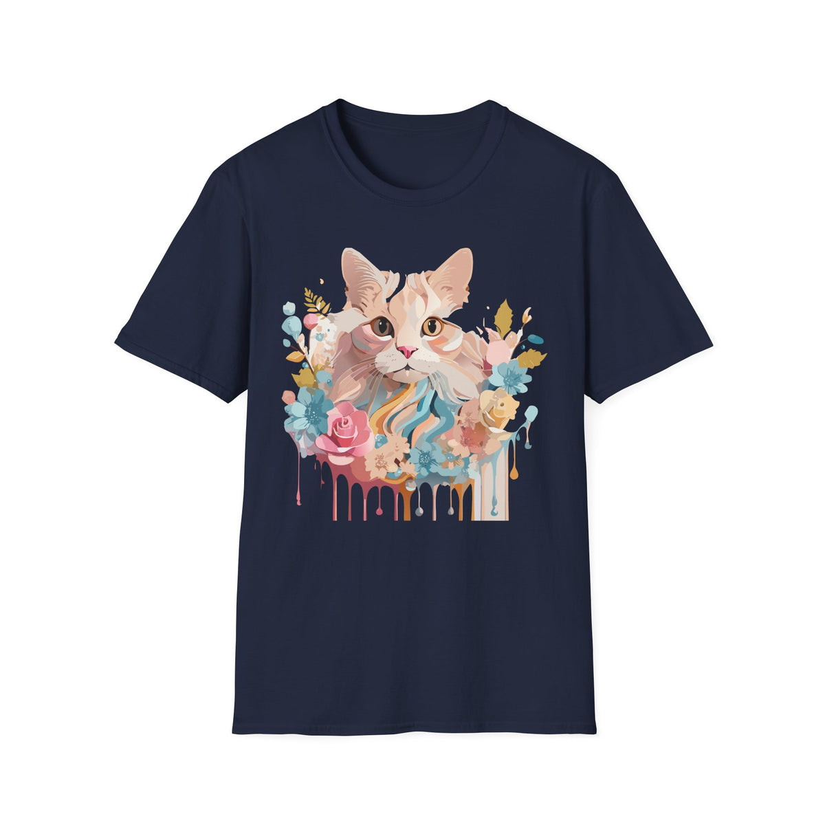Pastel Floral Cat Portrait T-Shirt | Watercolor Kitten Tee