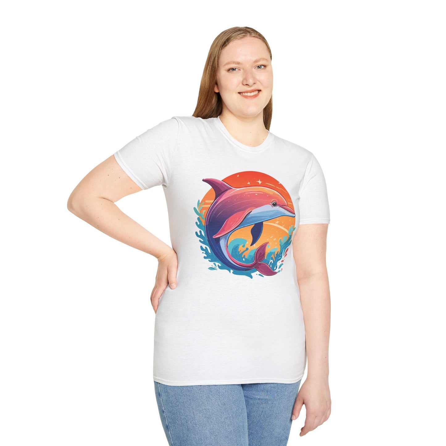 Dolphin Shirt Unisex Tee 100 Percent Ring Spun Cotton Softstyle Gildan 64000 Comfort Fit