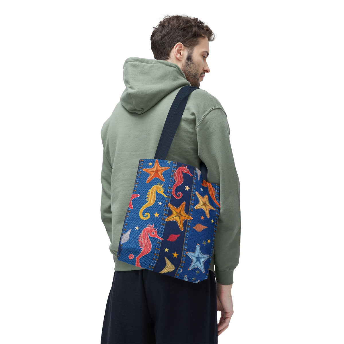 Denim Fabric Imitation Print Unisex Canvas Bag Poly Spun 3 Sizes Tote Bag 182-21