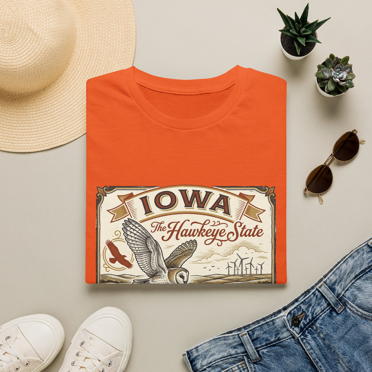 Iowa Hawkeye State Vintage Travel Tourist Graphic Design Unisex 100 Cotton Gildan T-Shirt
