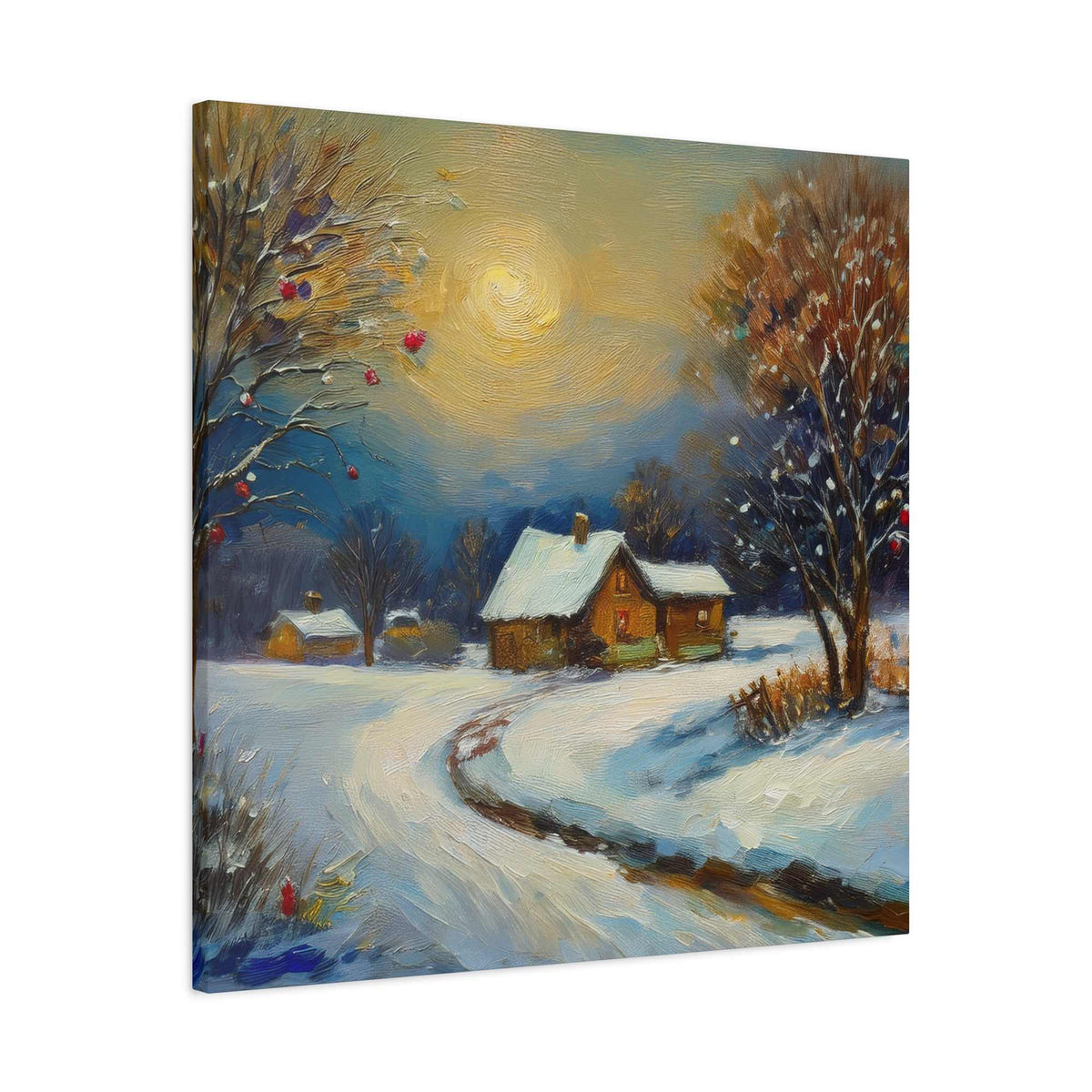 Countryside Winter Print Canvas, Oil Paint Print 20x20, 24x24, 30x30, 32x32, 36x36 Art Design Pine-Wood Inner Frame MC-112