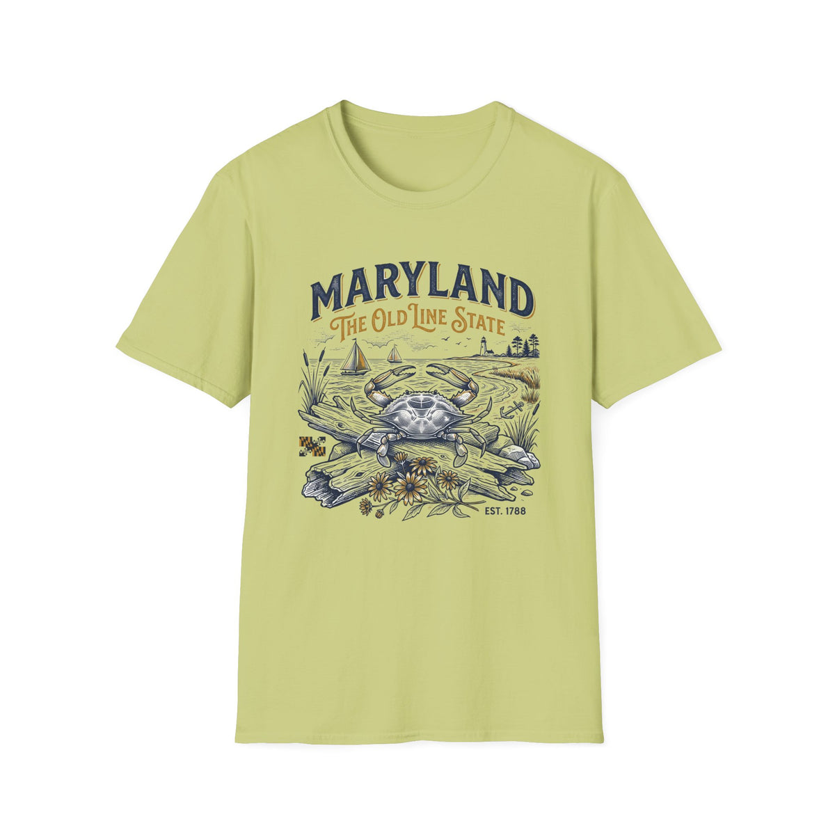Maryland Crab T-Shirt — Maryland The Old Line State Vintage Coastal Travel Tourist Graphic Design Unisex 100 Cotton Gildan T-Shirt
