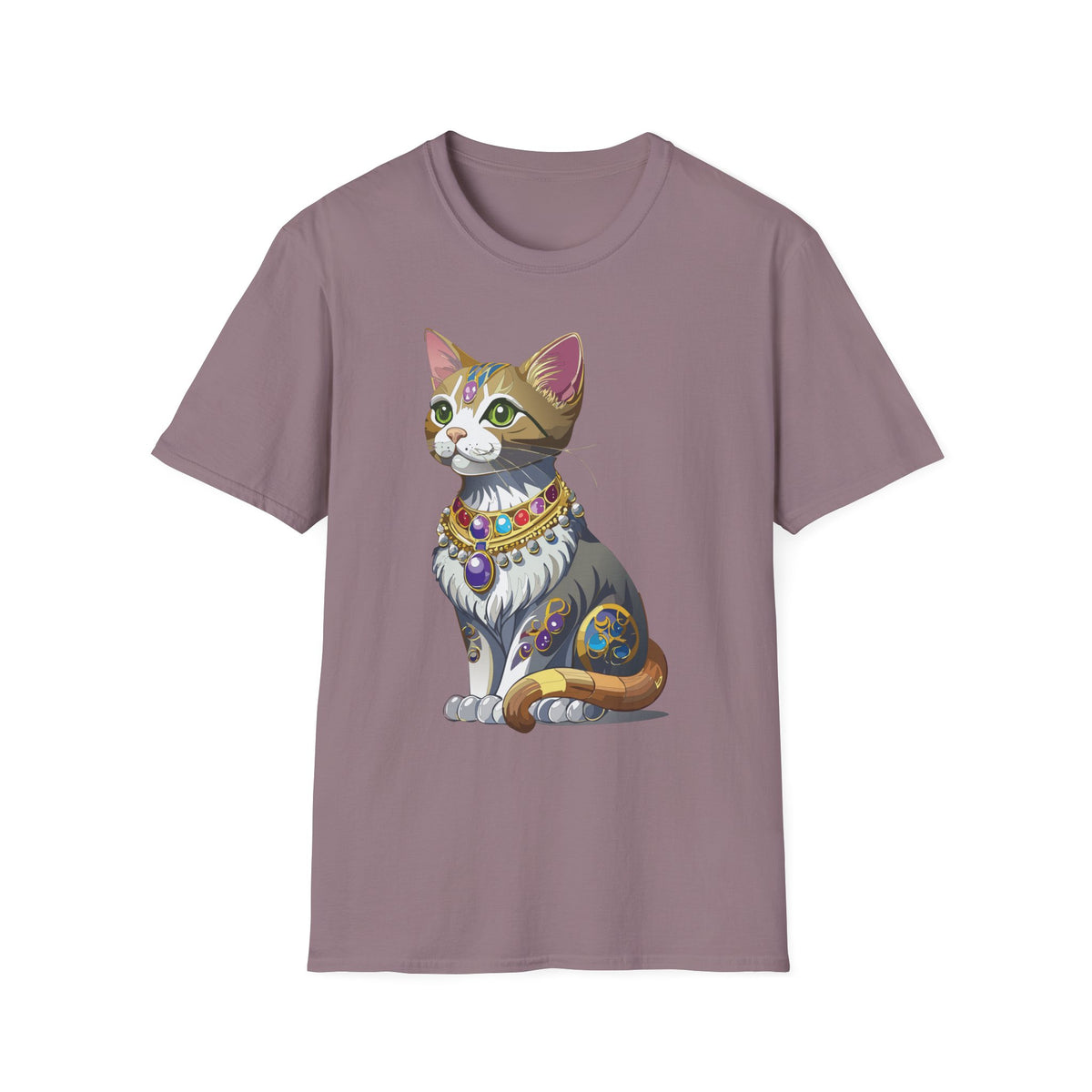Regal Jewel-Studded Cat T-Shirt | Colorful Crowned Cat Illustration