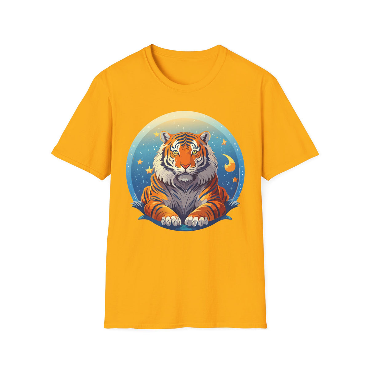 Celestial Tiger Illustration T-Shirt | Night Sky Moon Stars