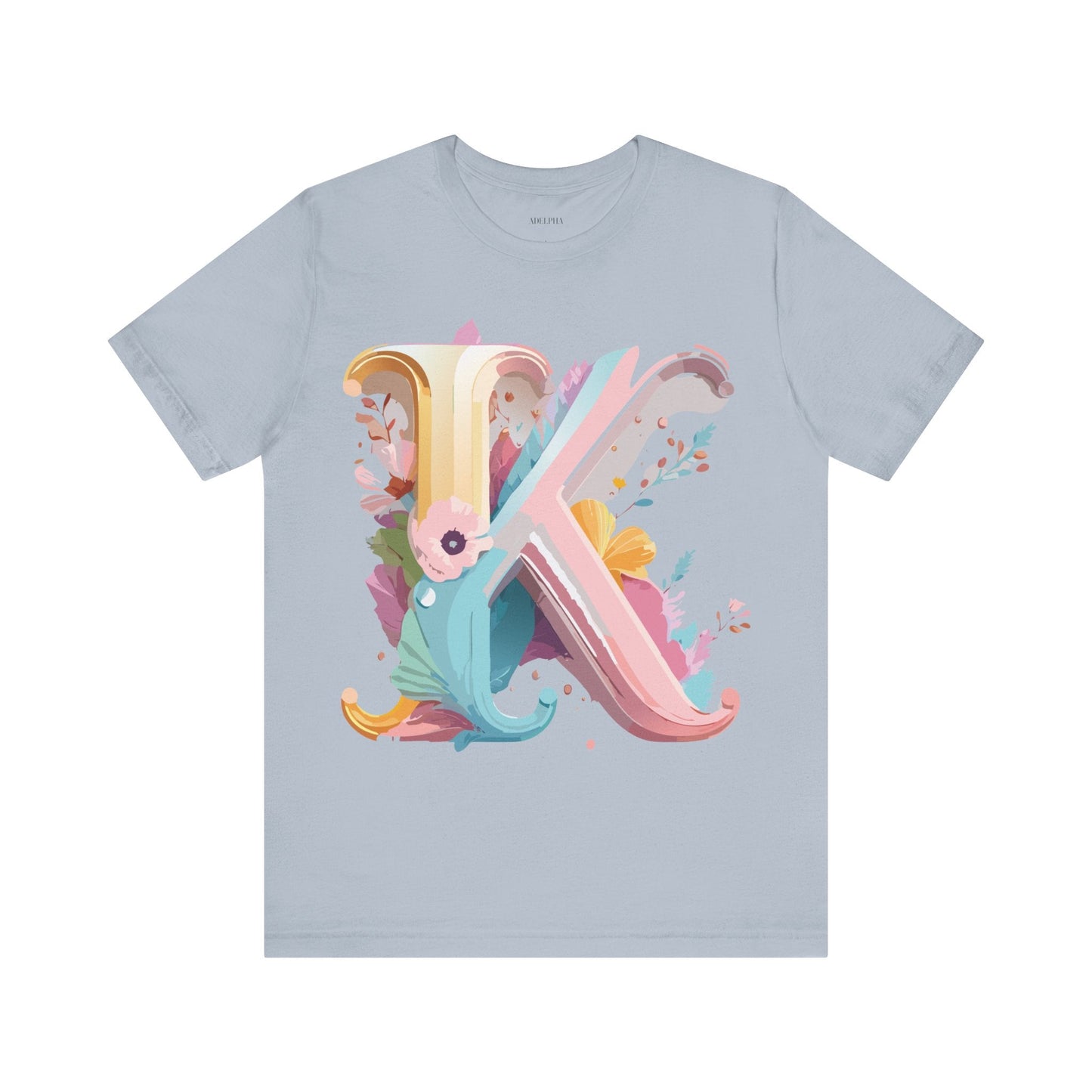 Letter K Graphic Tee Unisex Vintage Inspired Art Design Short Sleeve Shirt Adelpha