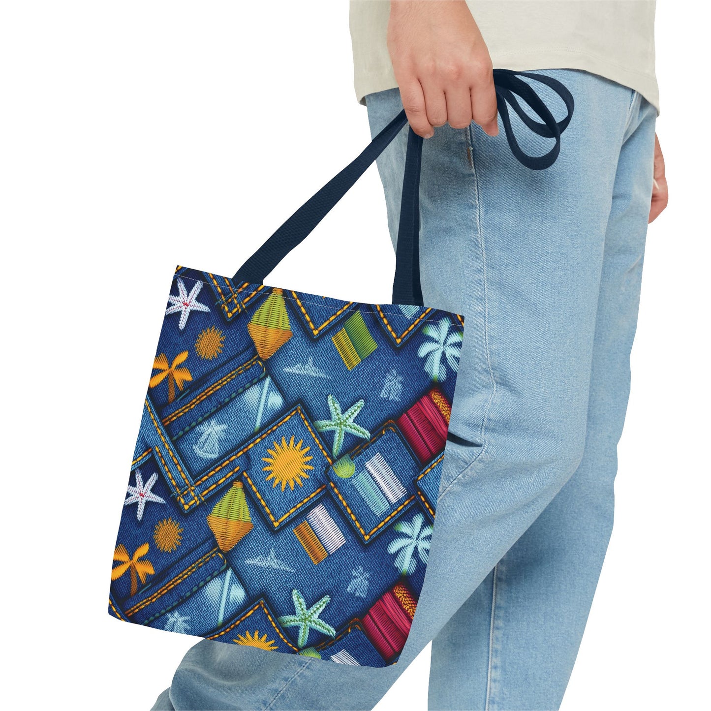 Denim Fabric Imitation Print Unisex Canvas Bag Poly Spun 3 Sizes Tote Bag 182-2