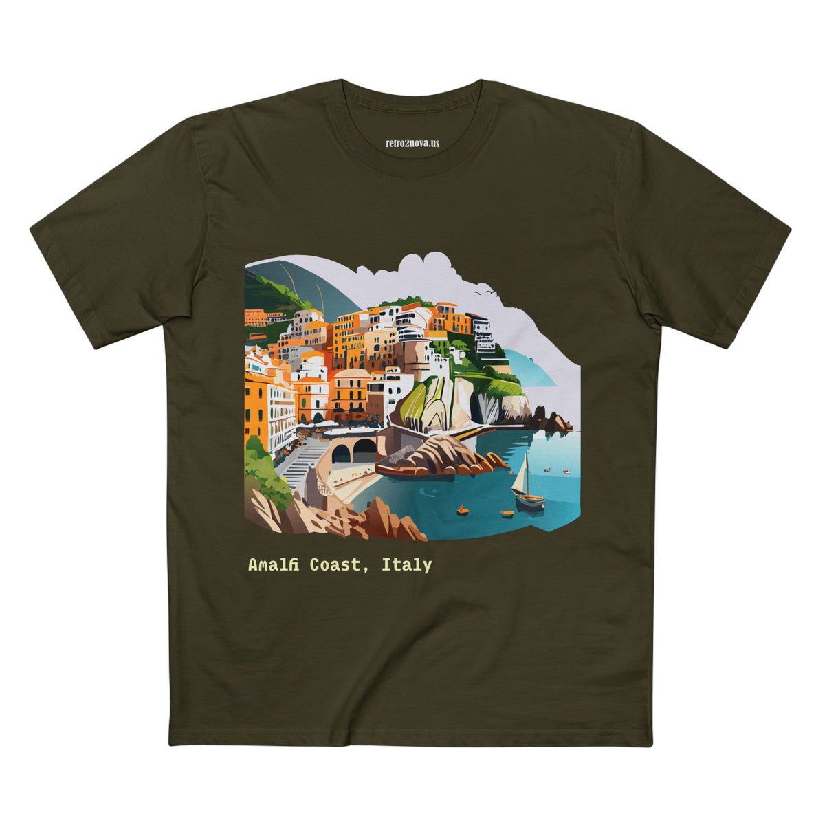 Amalfi Coast Italy Illustration T-Shirt | Coastal Village Seaside Tee