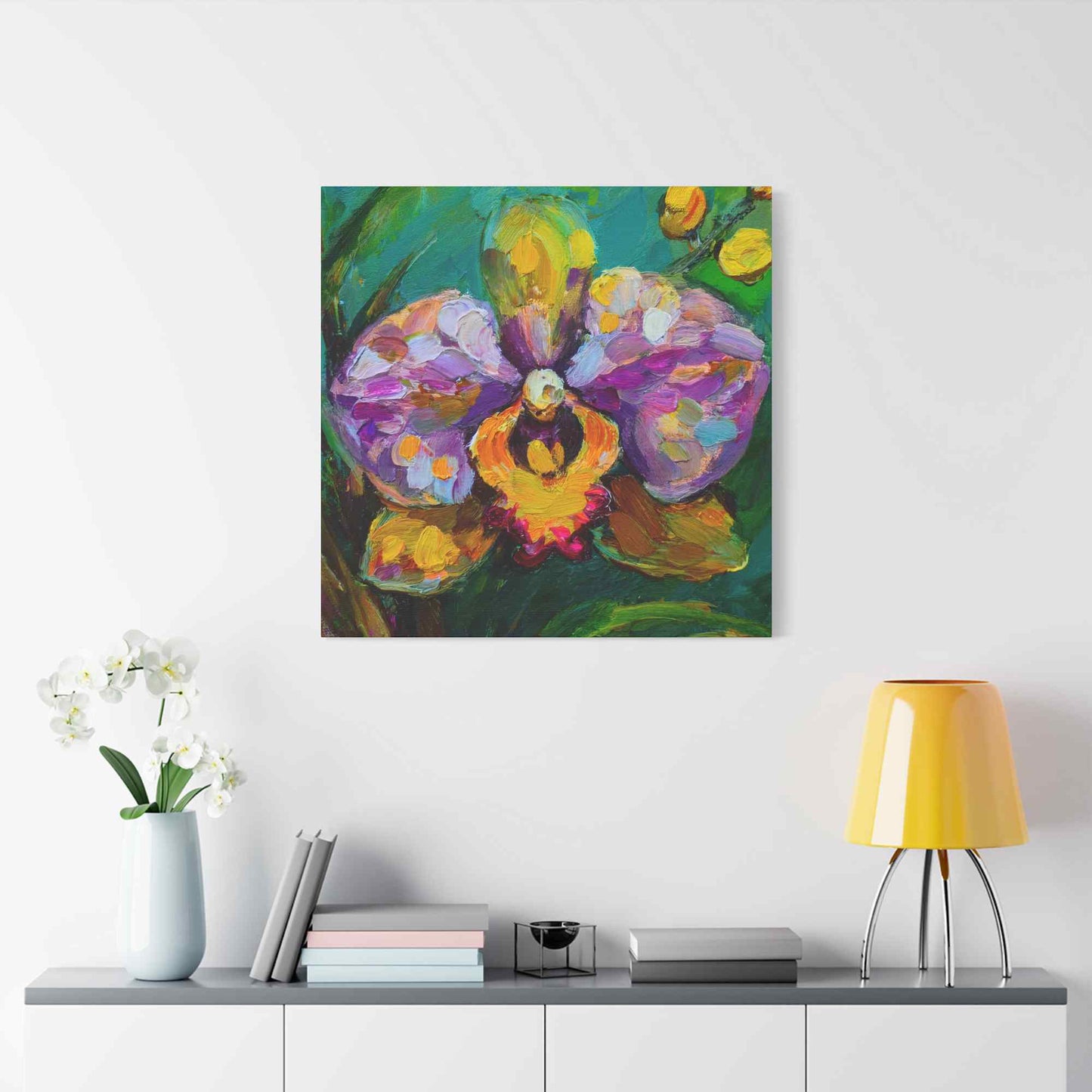 Purple Orchid Print Canvas, Floral Oil Paint Print 20x20, 24x24, 30x30, 32x32, 36x36 Art Design Pine-Wood Inner Frame MC-131