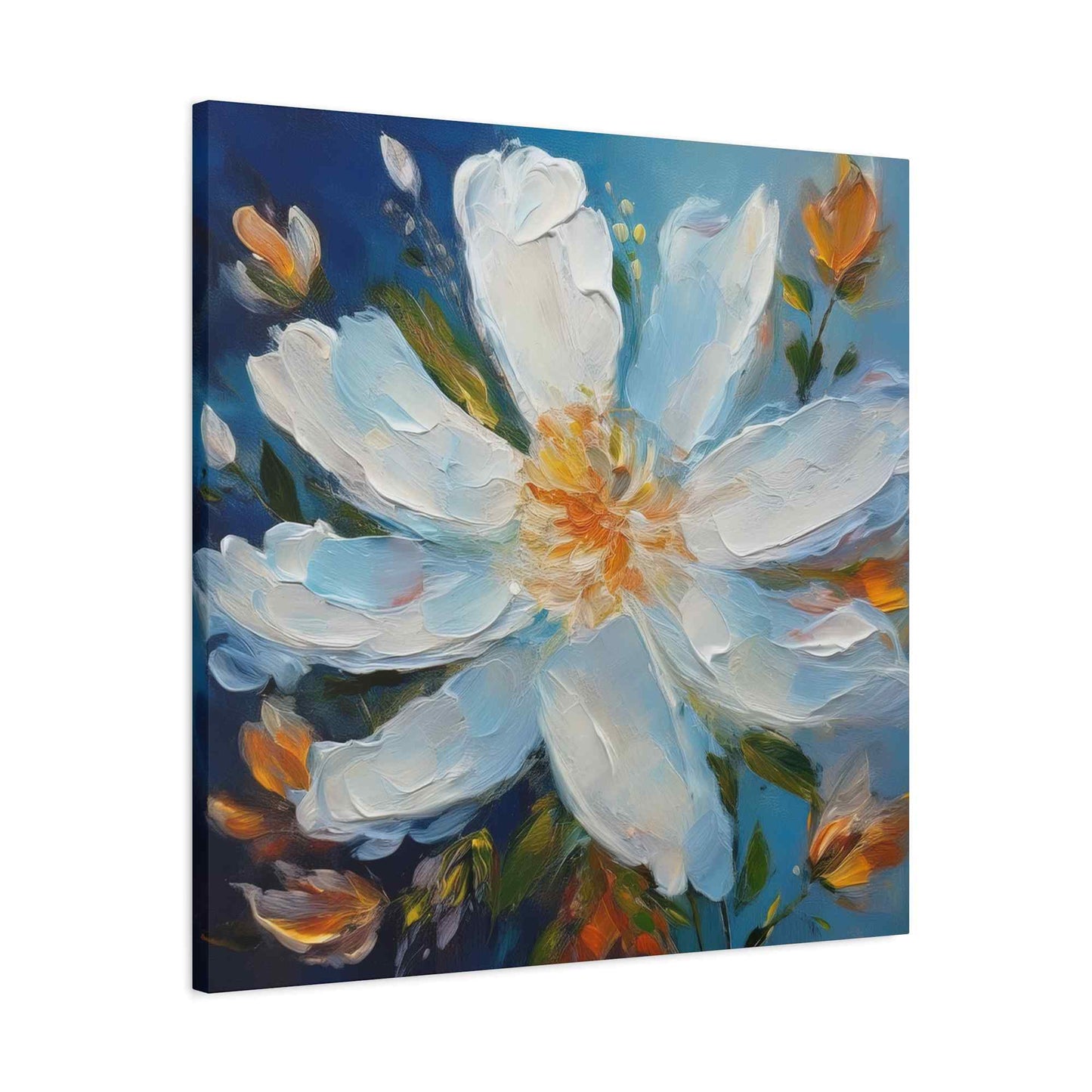 White Flower Print Canvas, White Flower Oil Paint Print 20x20, 24x24, 30x30, 32x32, 36x36, Art Design Print Non-Frame MC-4