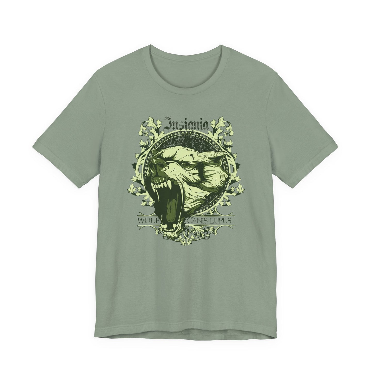 Howling Wolf Skull Tee Gothic Vintage Crest, Green Graphic Shirt Art-54