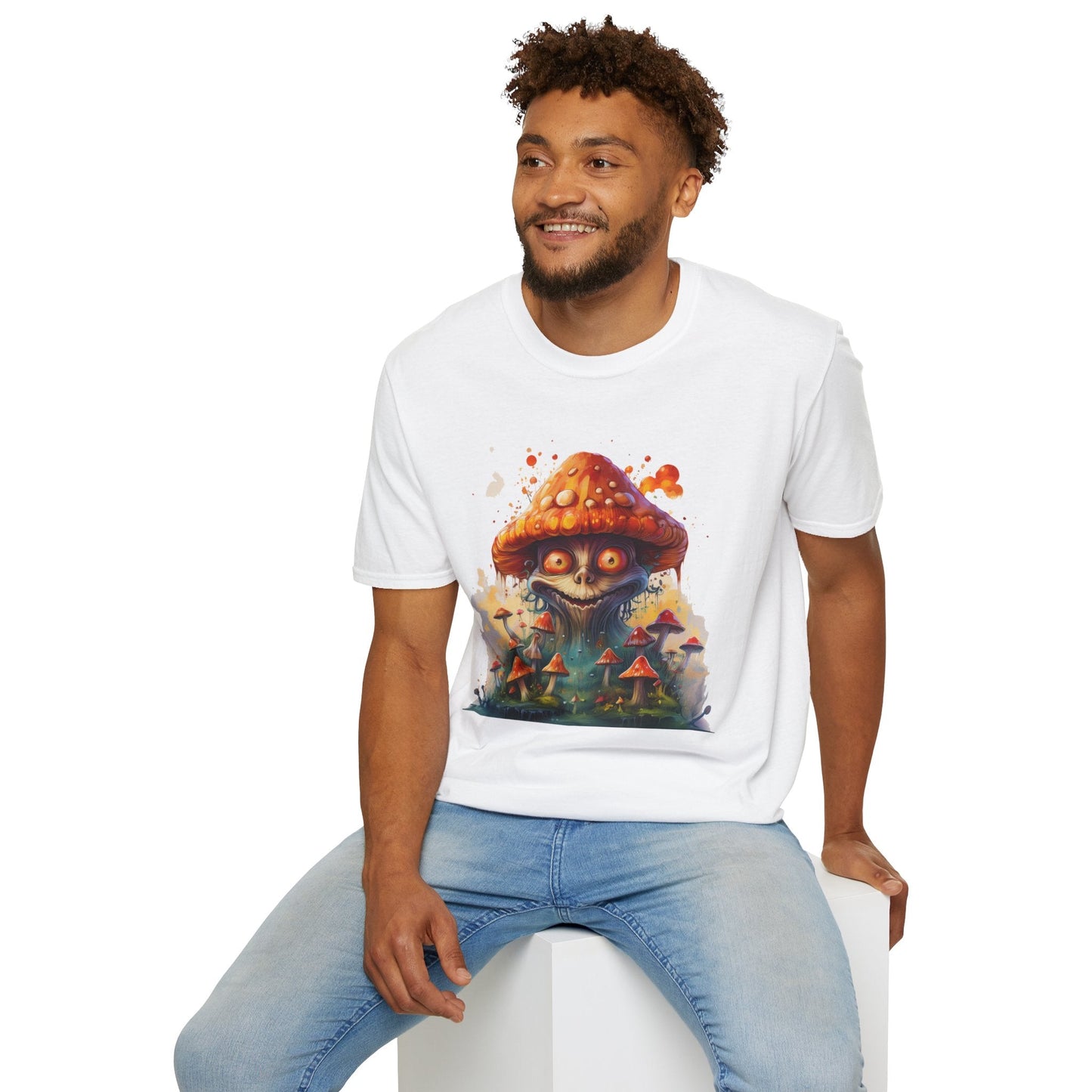 Funny Mashroom Tee Shirt Unisex Softstyle Cotton Art Design with Fungus Graphic Artwork Theme